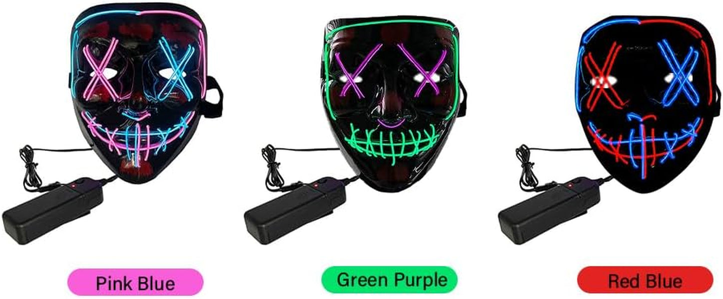 3 Packs EL Mask Led Light up Halloween Mask for Adult/Cosplay/Masquerade