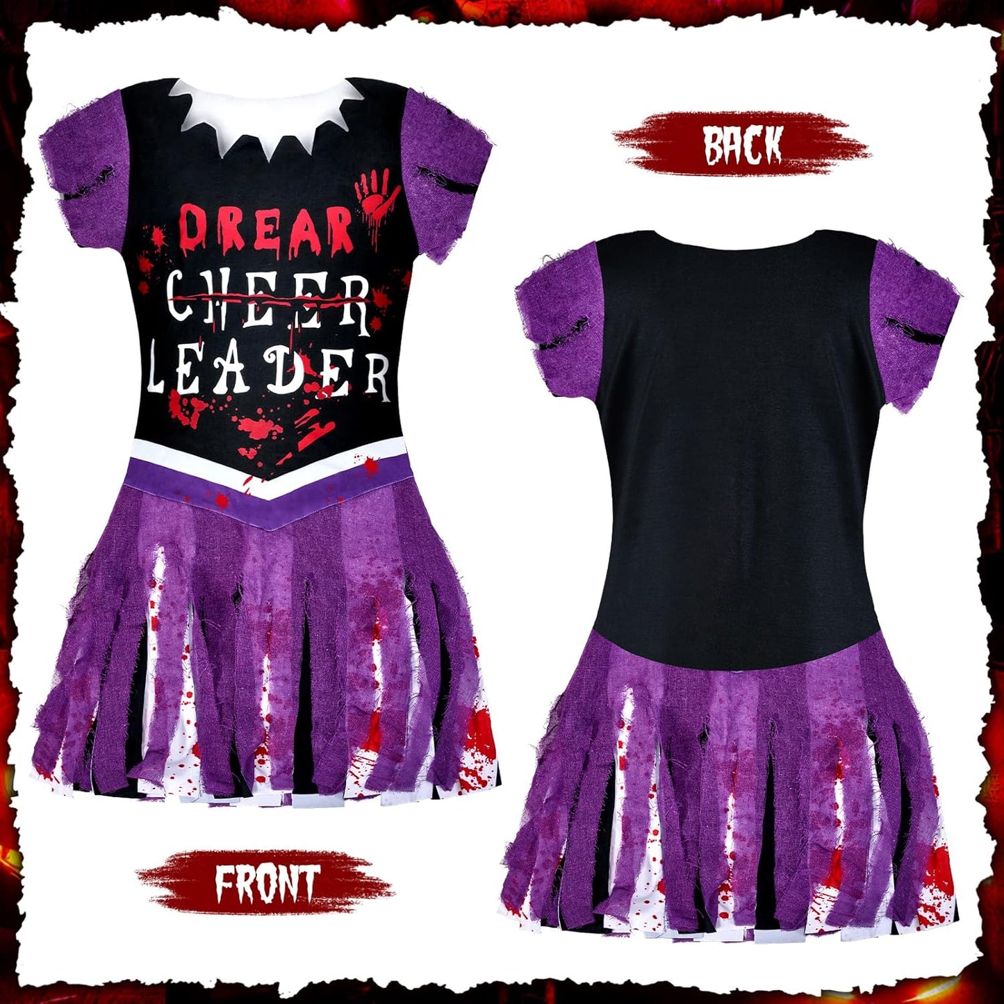 Zombie Cheerleader Costume for Girls Scary Cheerless Halloween Costumes Set,Kids Dead Cheerleading Outfit
