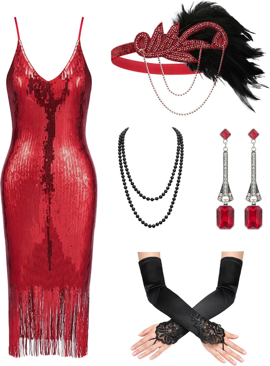 Flapper Dresses 1920S Gatsby Dresses for Women Roaring 20S Costumes Great Gatsby Outfits with 20S Accessories Set