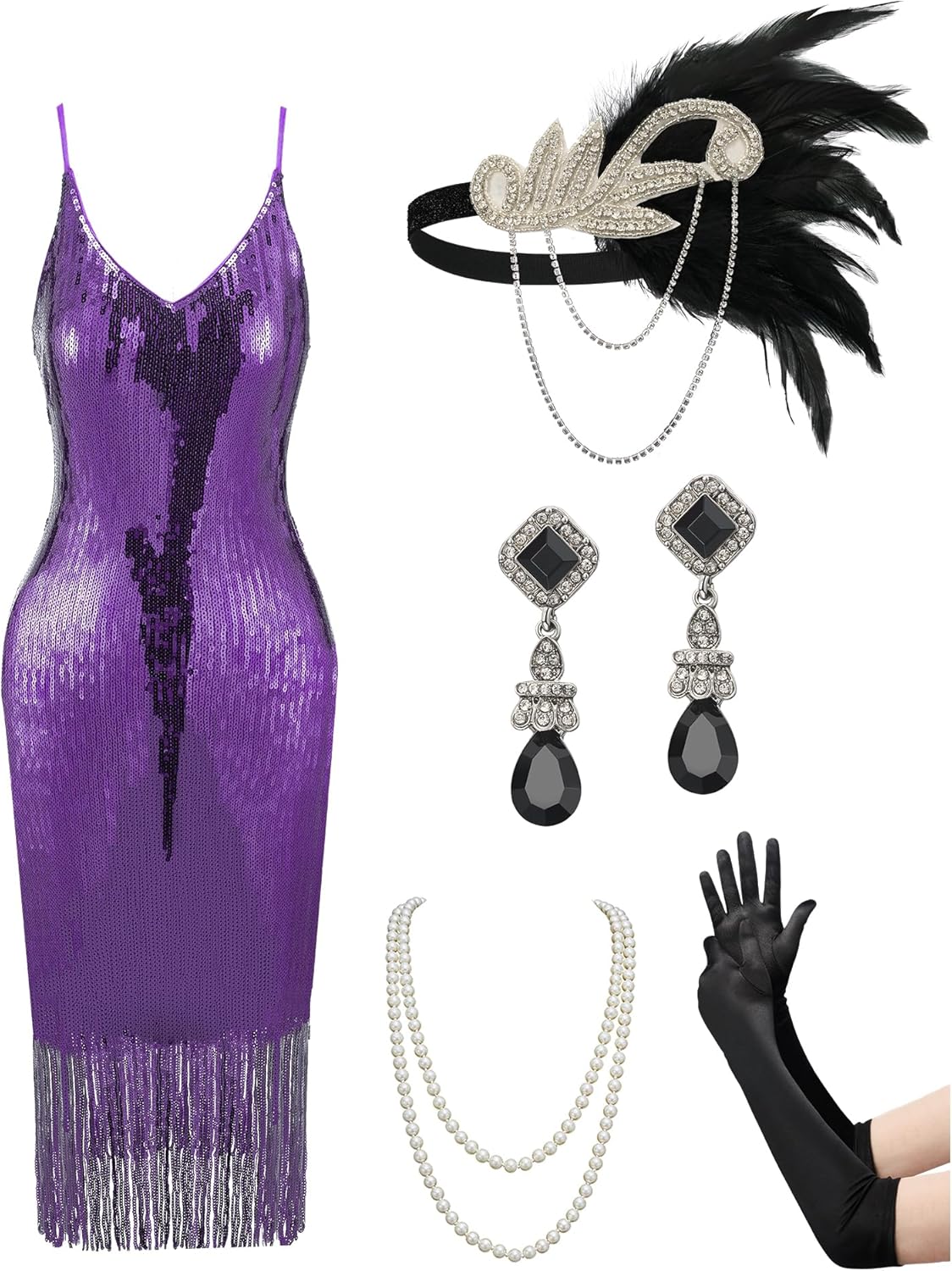 Flapper Dresses 1920S Gatsby Dresses for Women Roaring 20S Costumes Great Gatsby Outfits with 20S Accessories Set