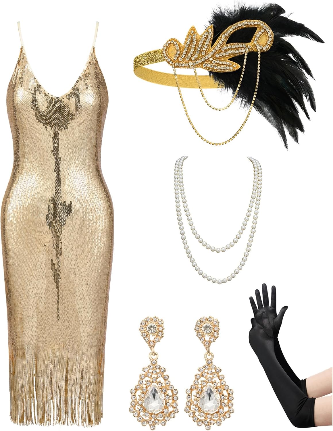 Flapper Dresses 1920S Gatsby Dresses for Women Roaring 20S Costumes Great Gatsby Outfits with 20S Accessories Set