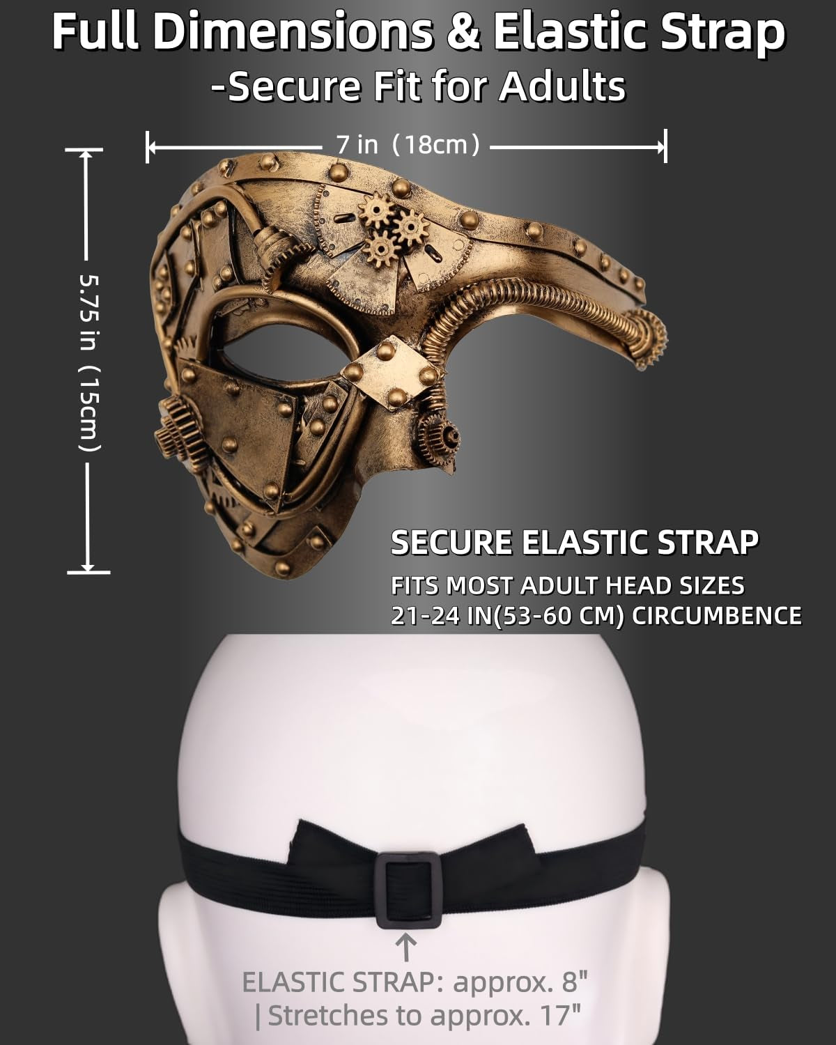 Steampunk Cyborg Mask for Halloween: Handcrafted Plastic with Metallic Finis - DIY Repair Strip & Adjustable Fit