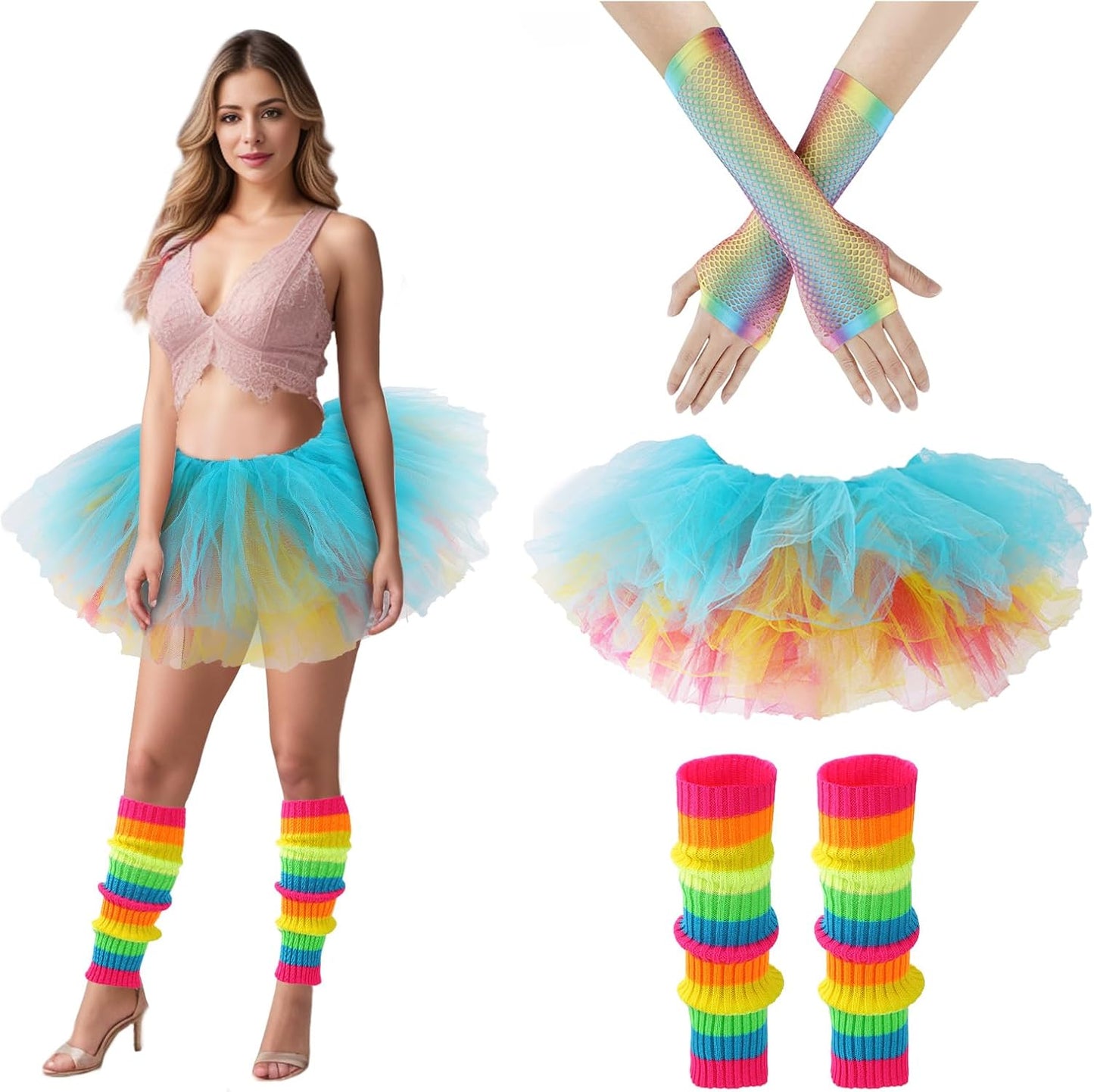 Tutu for Women Adults 6 Layered and Leg Warmers and Fingerless Gloves Festival Accessories for Ballet Dance Running