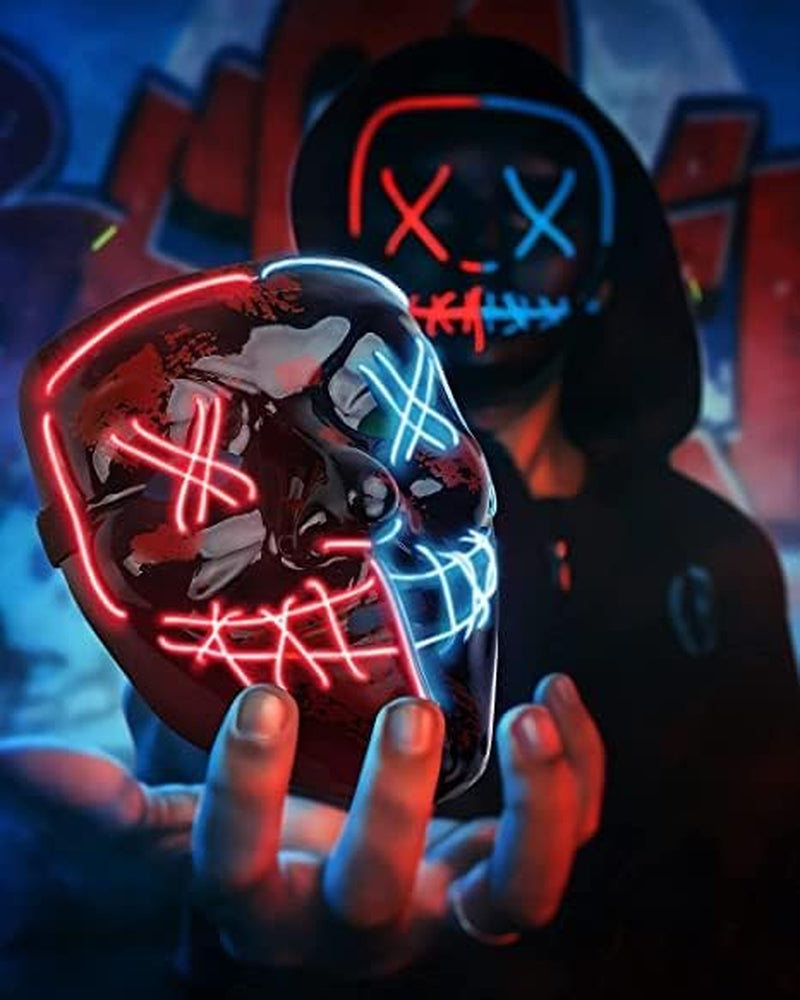 Halloween Glow Mask Skeleton Gloves Set, 3 Modes Light up Scary LED Mask with LED Glow Gloves, Halloween Costumes Glow Purge Masks