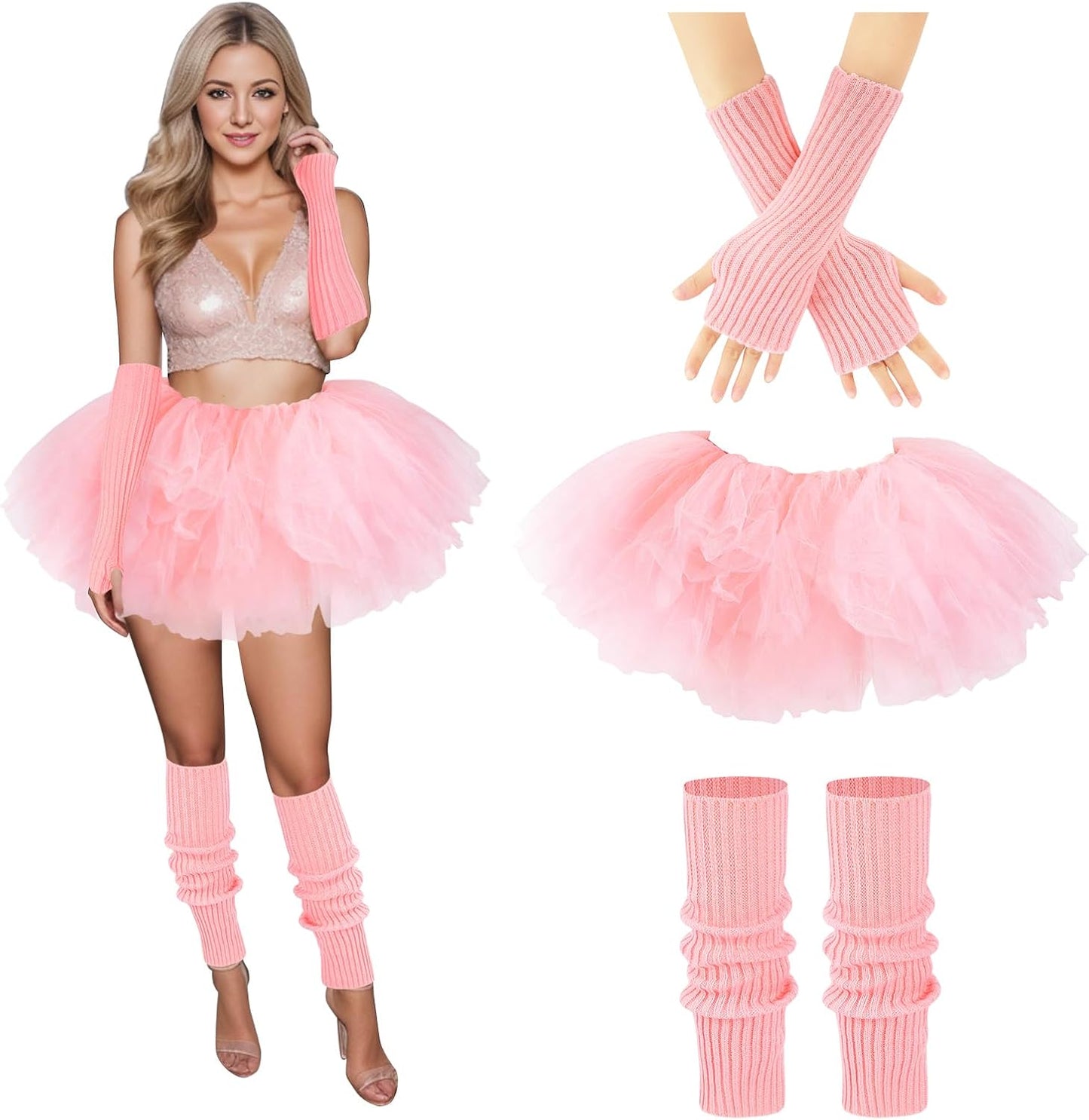 Tutu for Women Adults 6 Layered and Leg Warmers and Fingerless Gloves Festival Accessories for Ballet Dance Running