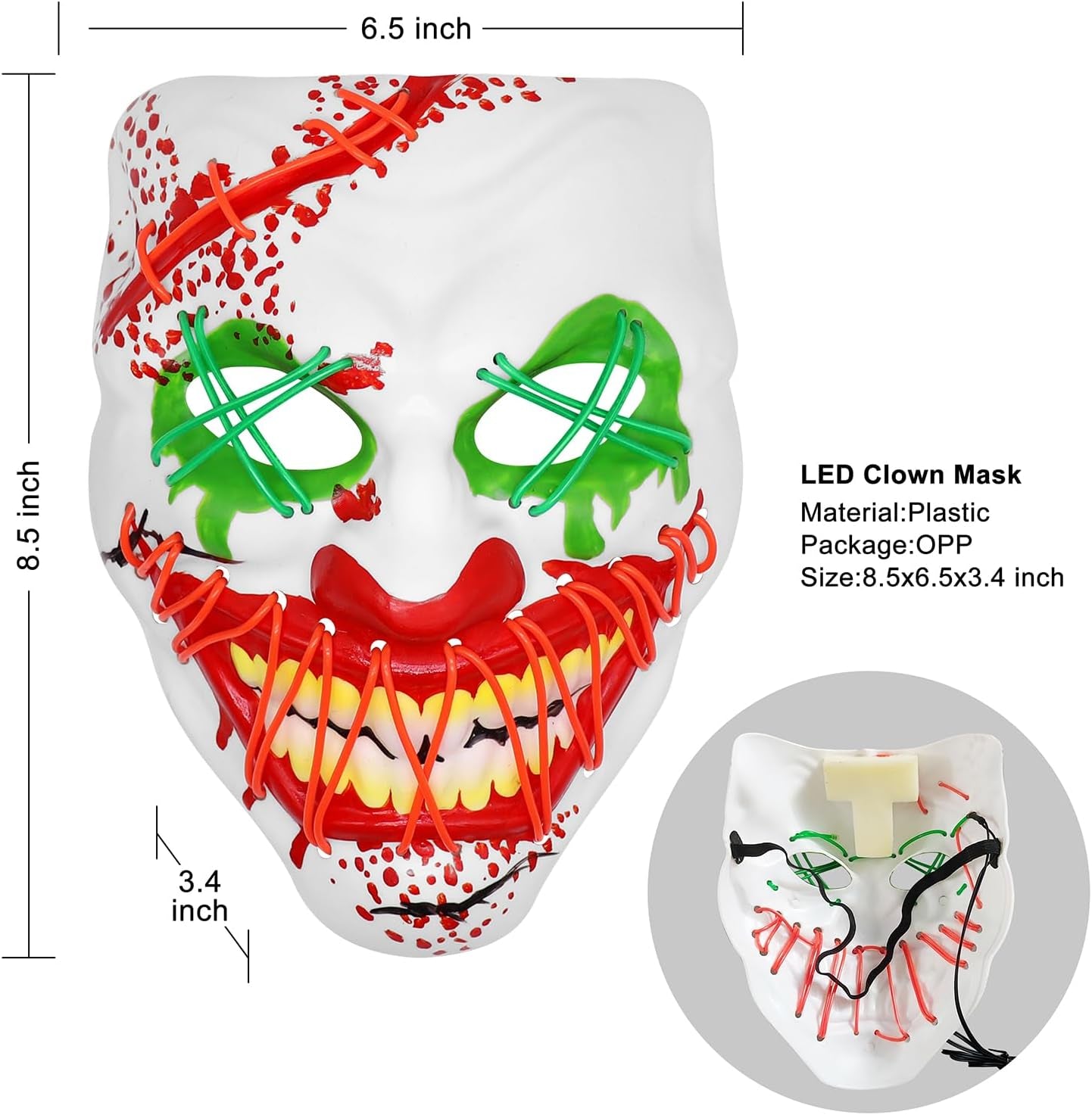 Halloween LED Clown Mask for Aldult & Kids,El Wire Scary Purge Mask for Cosplay Costume,Light up for Festival Party