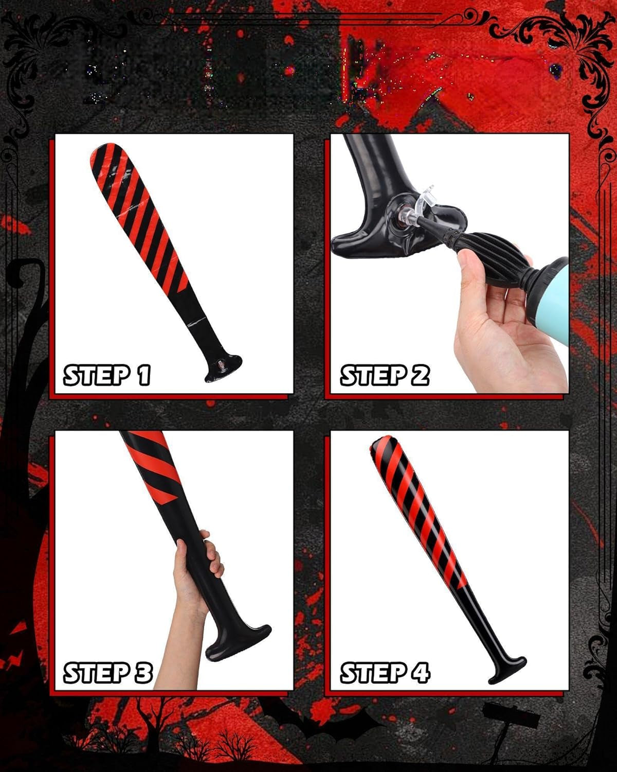 3 Pcs Halloween Joker Costume for Women Jester Inflatable Bat PU Choker Headband Cosplay Accessories for Parade Party Black, Red