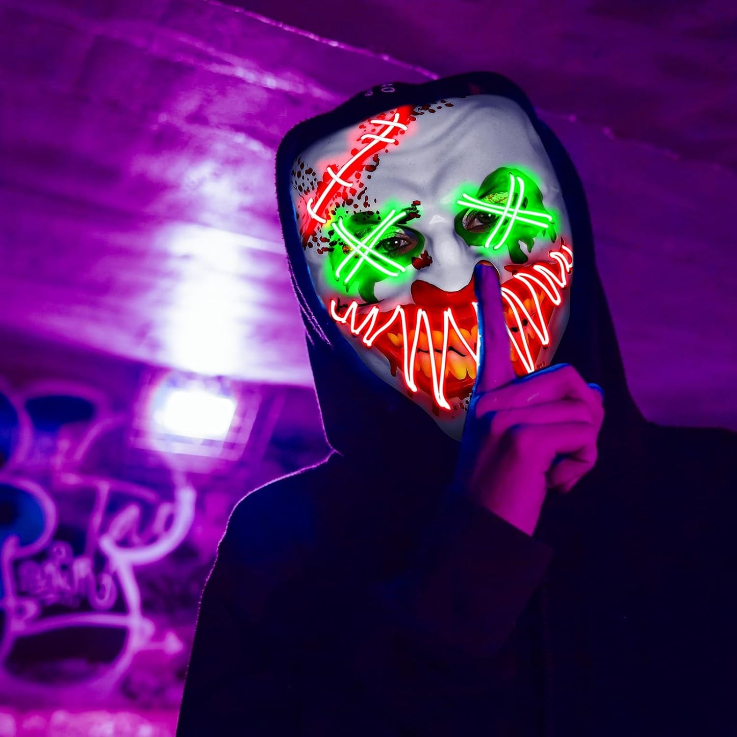 Halloween LED Clown Mask for Aldult & Kids,El Wire Scary Purge Mask for Cosplay Costume,Light up for Festival Party