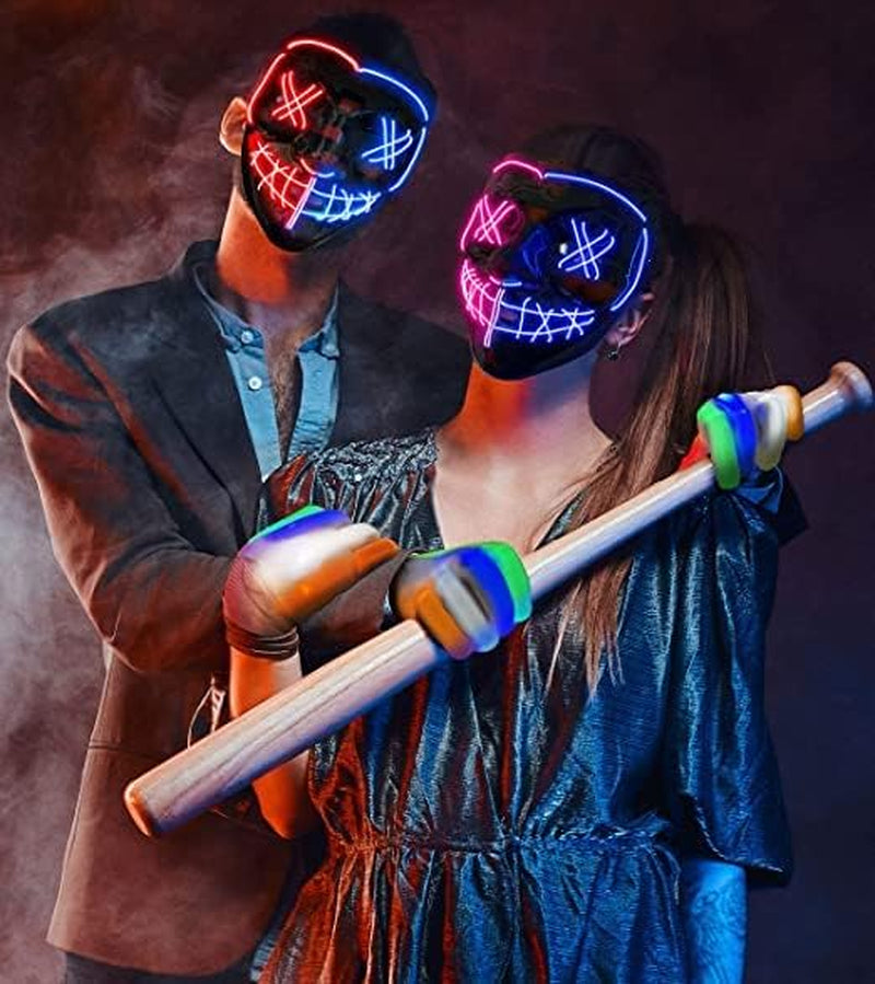 Halloween Glow Mask Skeleton Gloves Set, 3 Modes Light up Scary LED Mask with LED Glow Gloves, Halloween Costumes Glow Purge Masks
