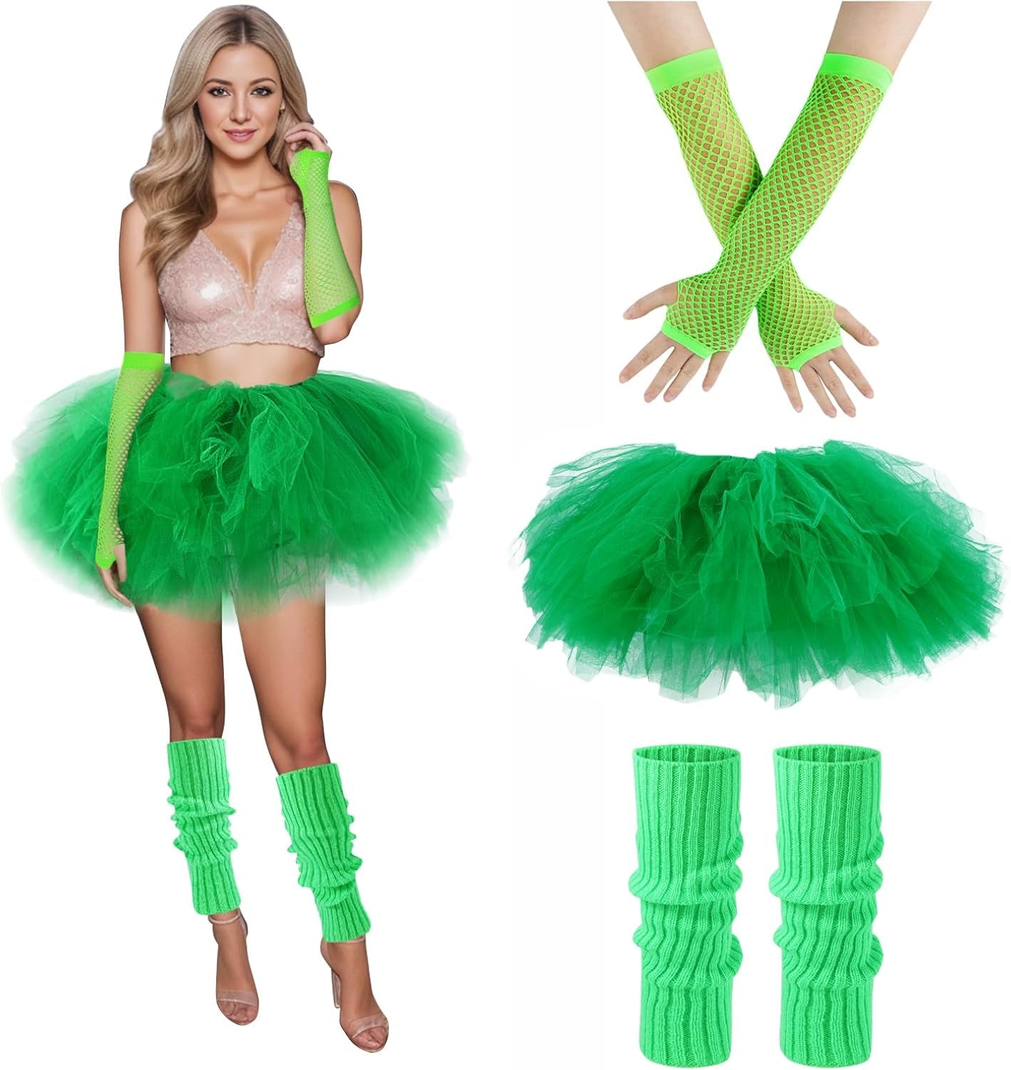 Tutu for Women Adults 6 Layered and Leg Warmers and Fingerless Gloves Festival Accessories for Ballet Dance Running