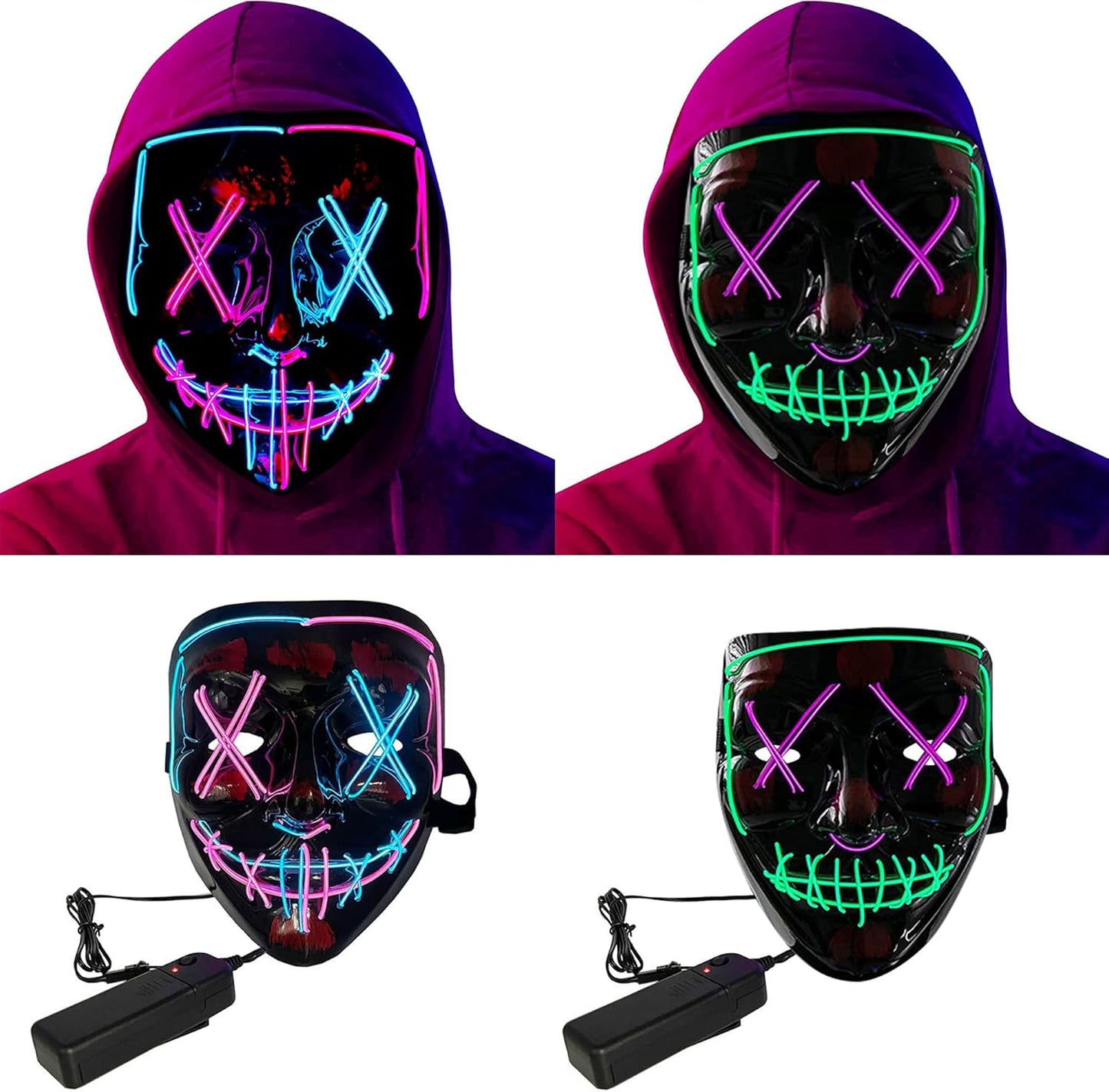 3 Packs EL Mask Led Light up Halloween Mask for Adult/Cosplay/Masquerade