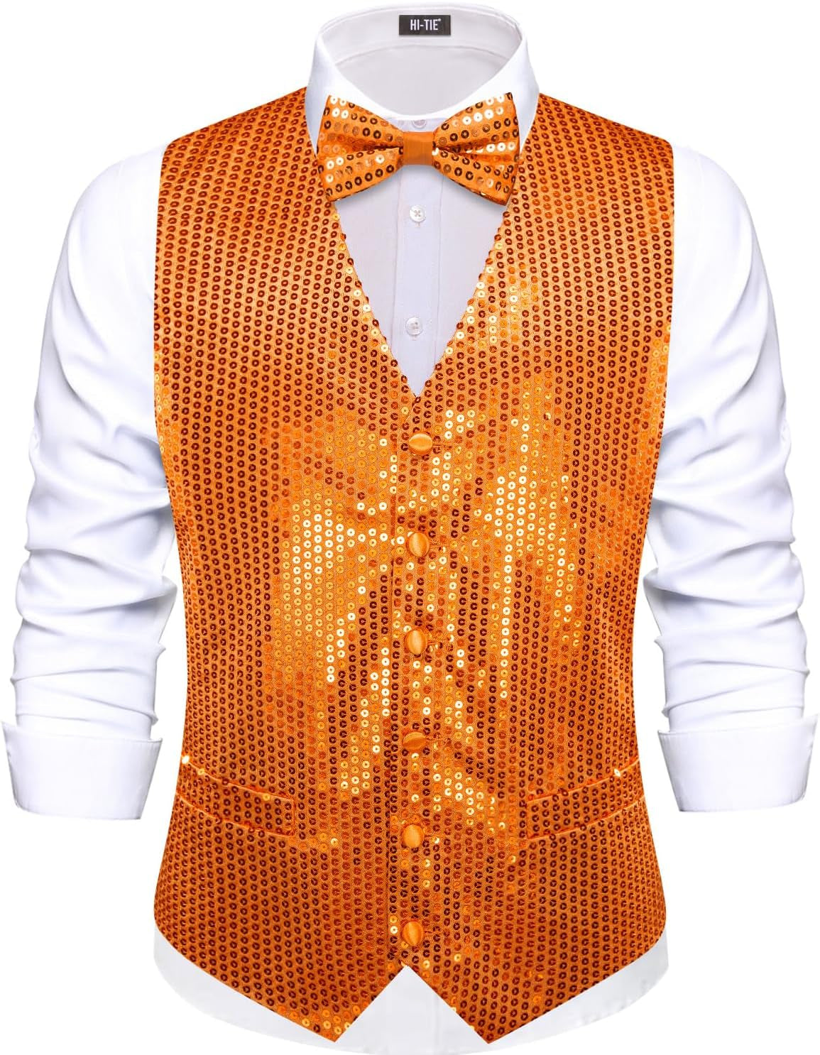 Men'S Sequin Vest Bowtie Prom Suit Vest for Men Tuxedo Dinner V Neck Slim Fit Waistcoats