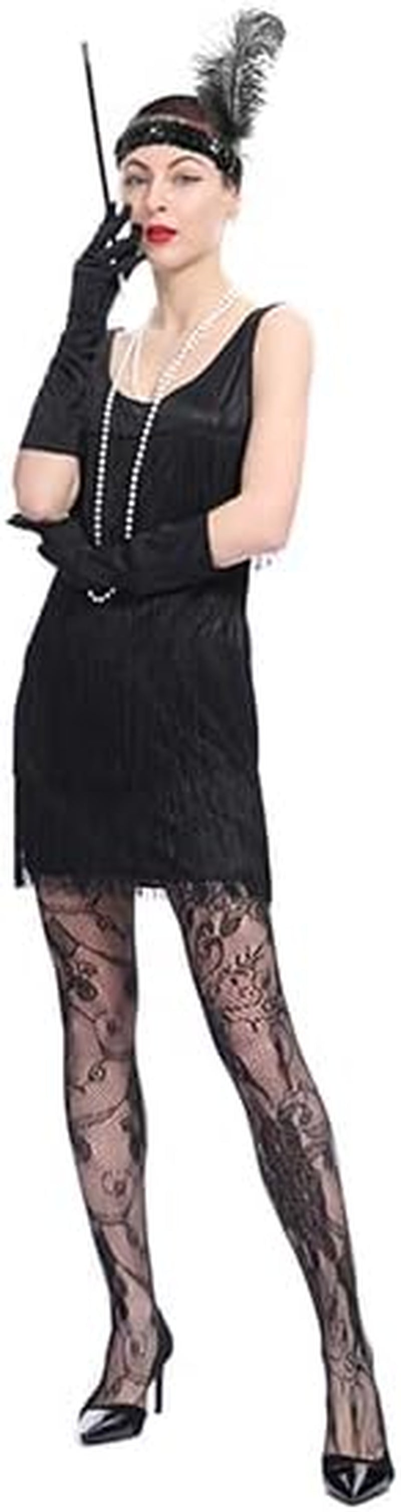Women'S 1920S Fringed Flapper Costume with Feather Headband,Beaded Necklace