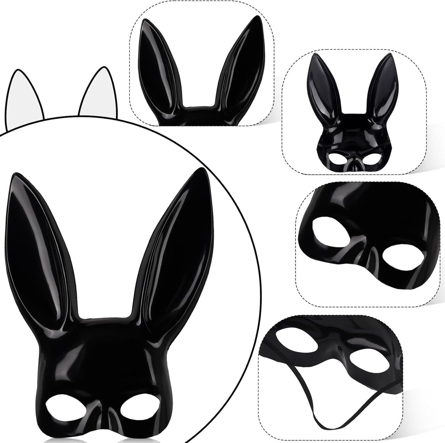 5 Pieces Women Halloween Costume Set Elastic Shiny Wet Look Long Gloves Black Wet Thigh High Stockings Rabbit Ears Masquerade Cover for Halloween Cosplay Party, Multicoloured, One Size