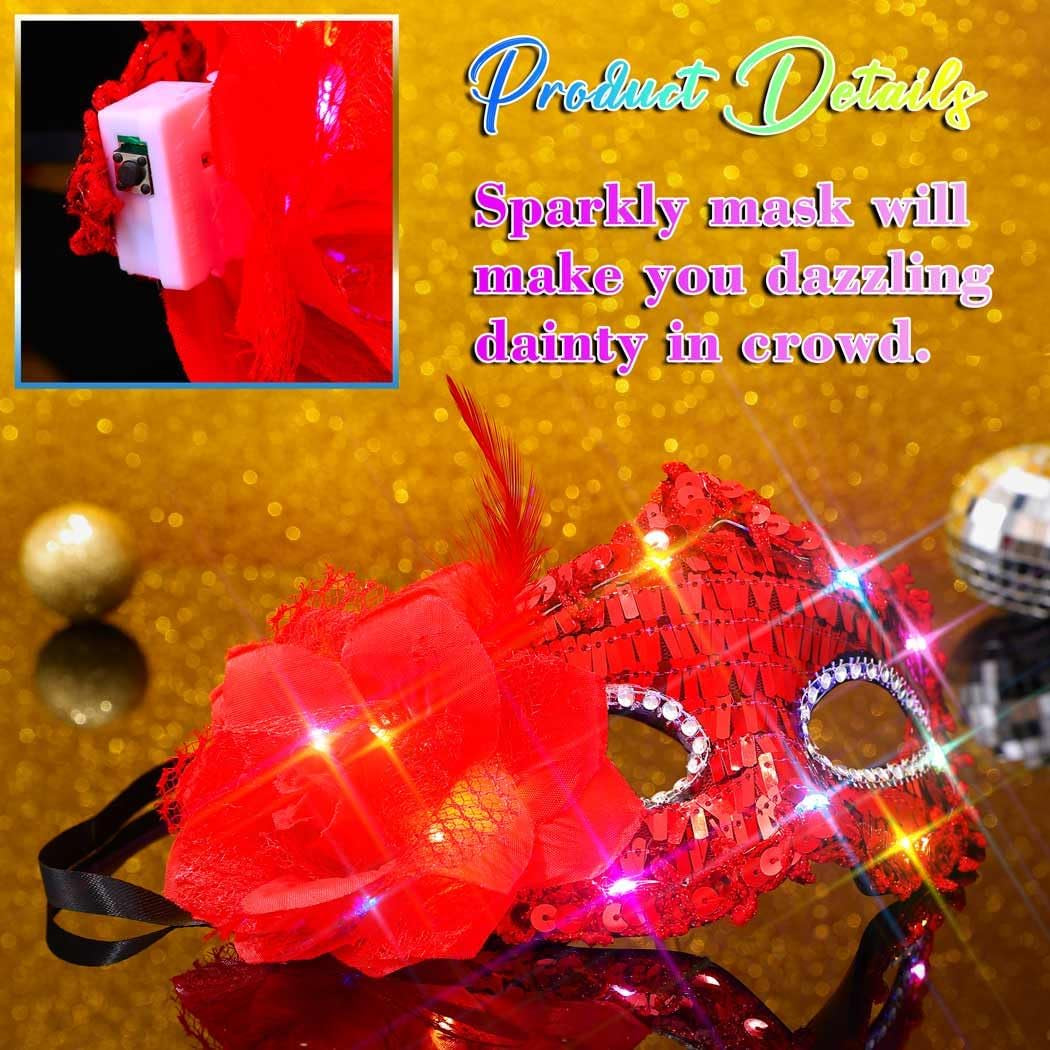 Light up Masquerade Mask Halloween Black Venetian Masks Prom Costume Eye Mask for Women