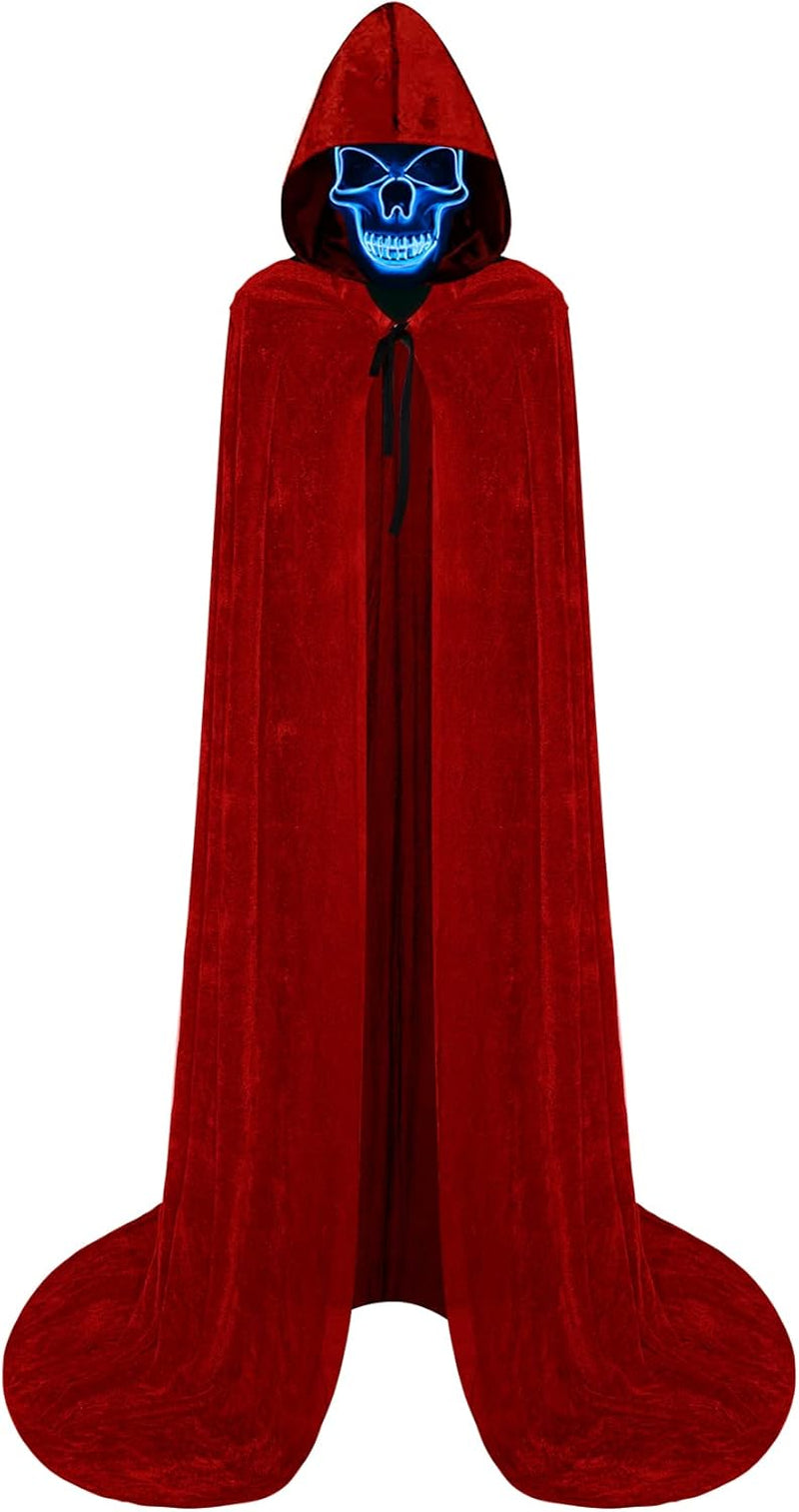 Halloween Costumes for Adults with Scary Light up Mask Cosplay Cape Costumes Cloak with Hood for Women Men