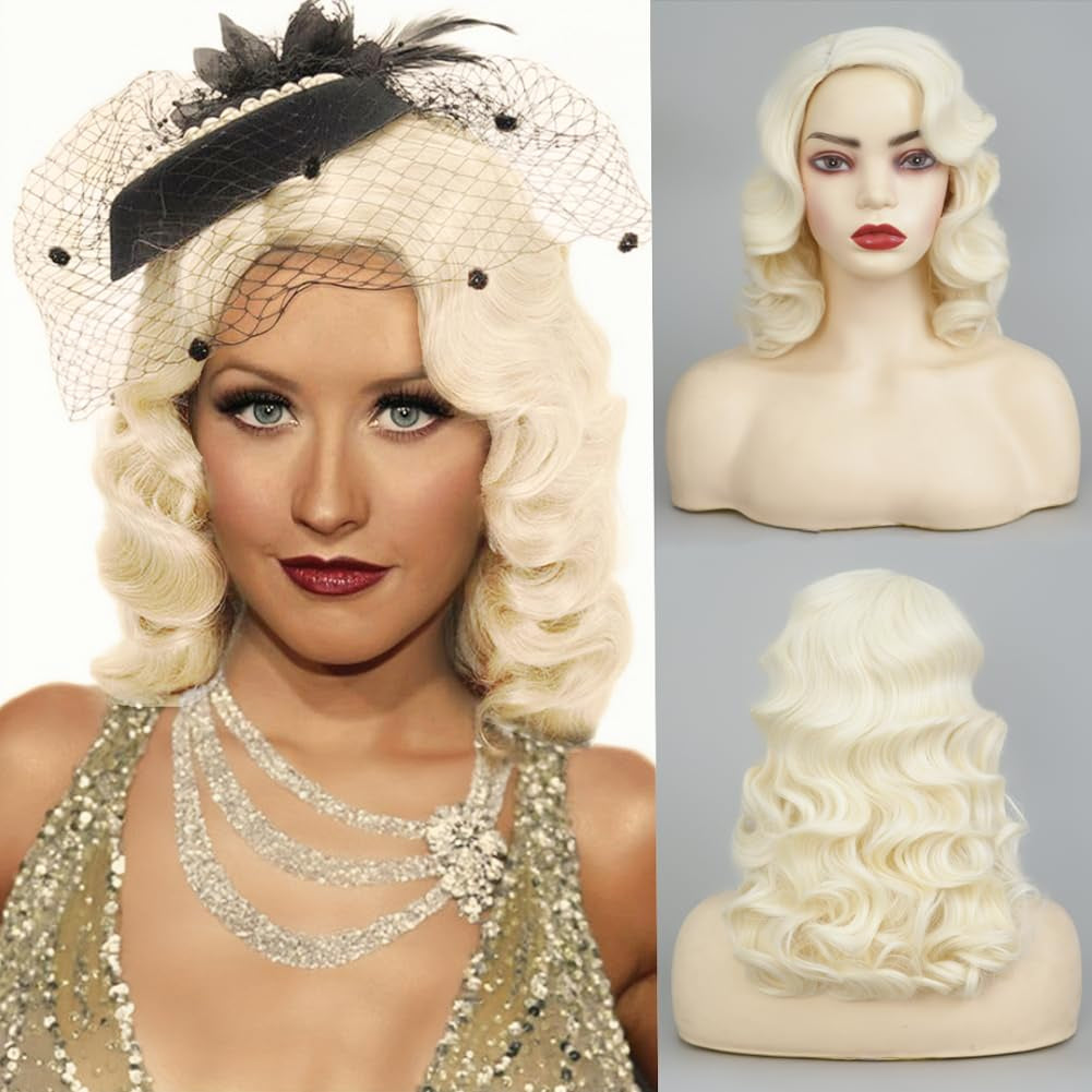 Short Blonde Curly Wigs for Women Honey Blonde Side Part Synthetic Wig Cosply Daily Halloween Wigs
