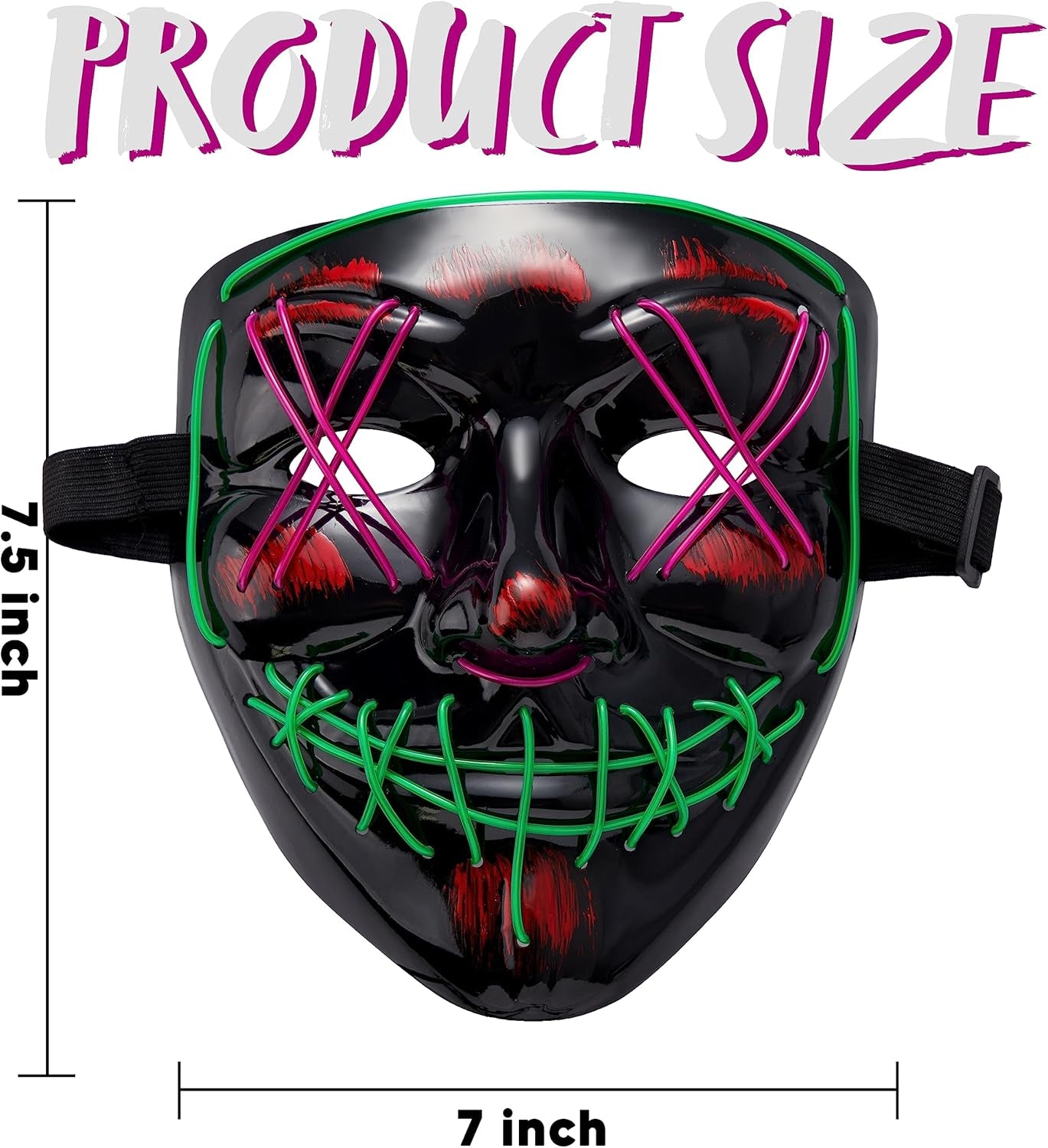 Halloween Led Mask, Light up Mask and Gloves for Cosplay Costume (Green & Purple), 3 Modes Scary Glow in the Dark Masks for Boys Girls Halloween Party Dress up Accessories, Gifts Giving