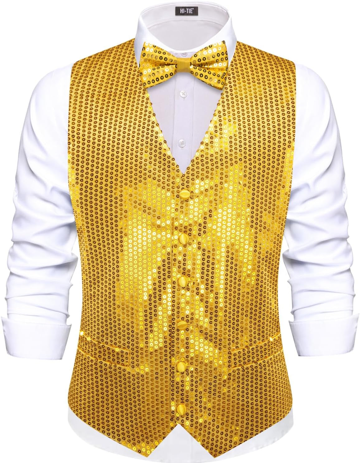 Men'S Sequin Vest Bowtie Prom Suit Vest for Men Tuxedo Dinner V Neck Slim Fit Waistcoats