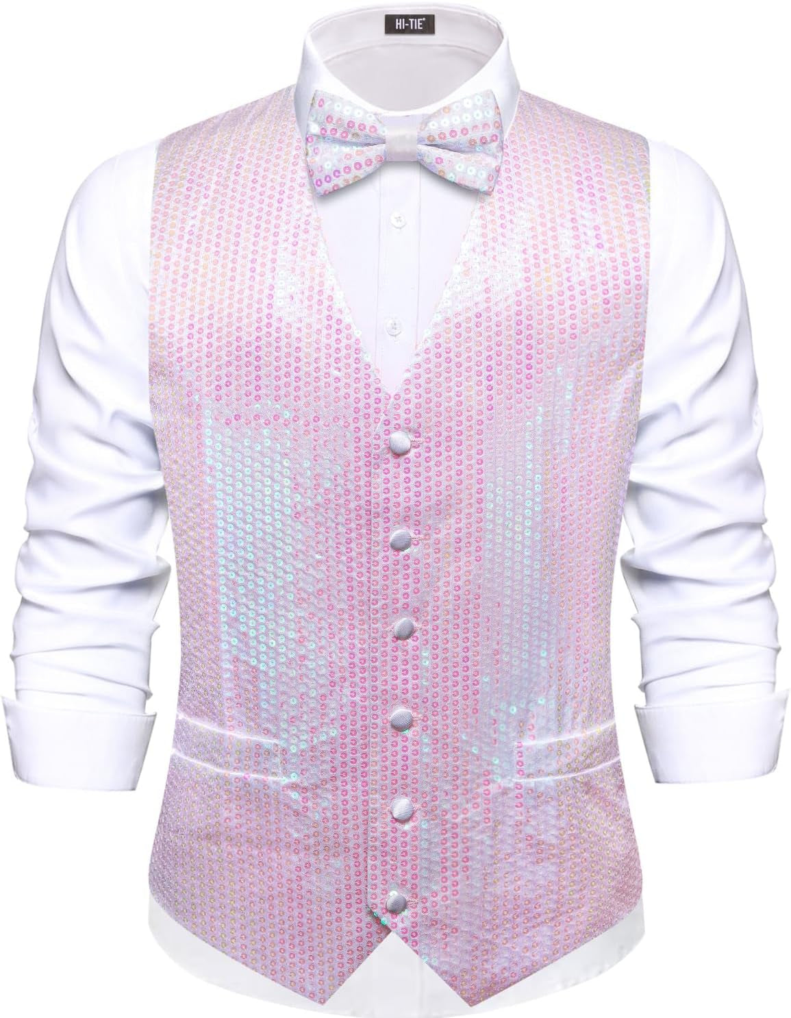 Men'S Sequin Vest Bowtie Prom Suit Vest for Men Tuxedo Dinner V Neck Slim Fit Waistcoats