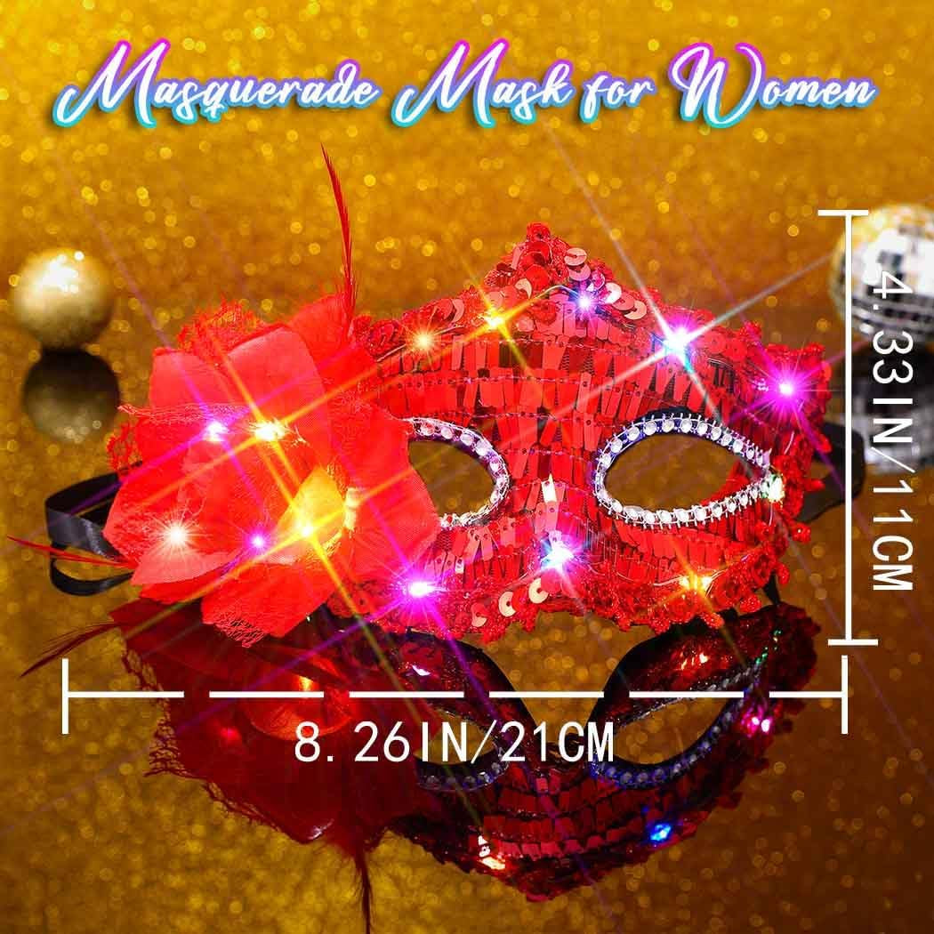 Light up Masquerade Mask Halloween Black Venetian Masks Prom Costume Eye Mask for Women
