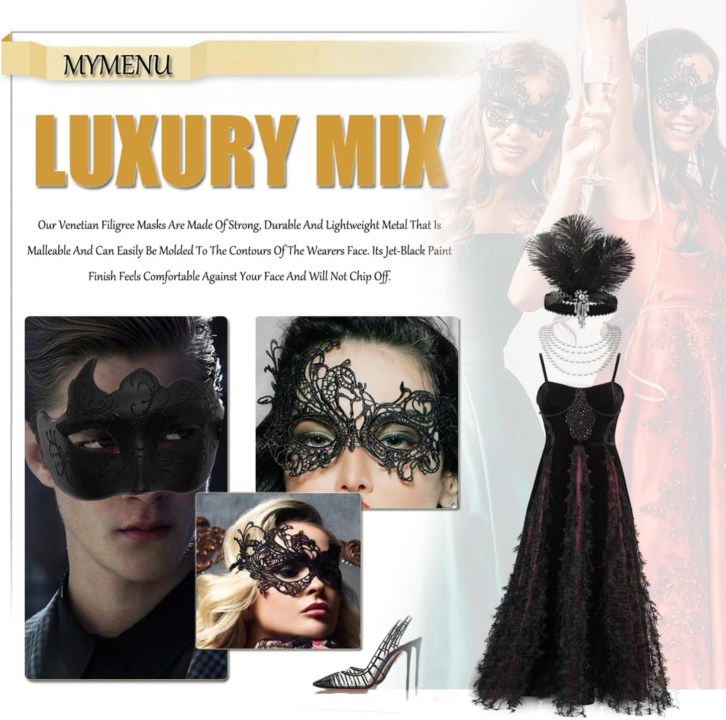 Masquerade Mask for Women Couple Mardi Gras Mask for Men Venetian Halloween Mask for Party Prom Ball