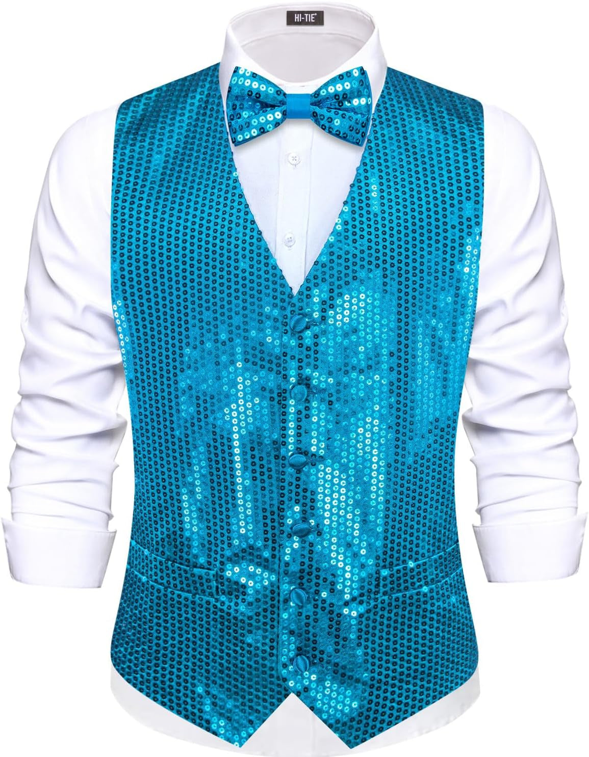 Men'S Sequin Vest Bowtie Prom Suit Vest for Men Tuxedo Dinner V Neck Slim Fit Waistcoats