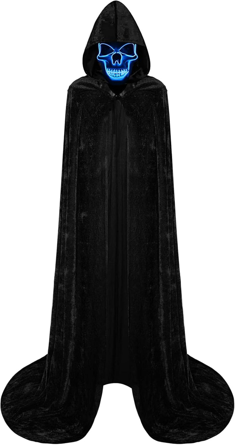 Halloween Costumes for Adults with Scary Light up Mask Cosplay Cape Costumes Cloak with Hood for Women Men