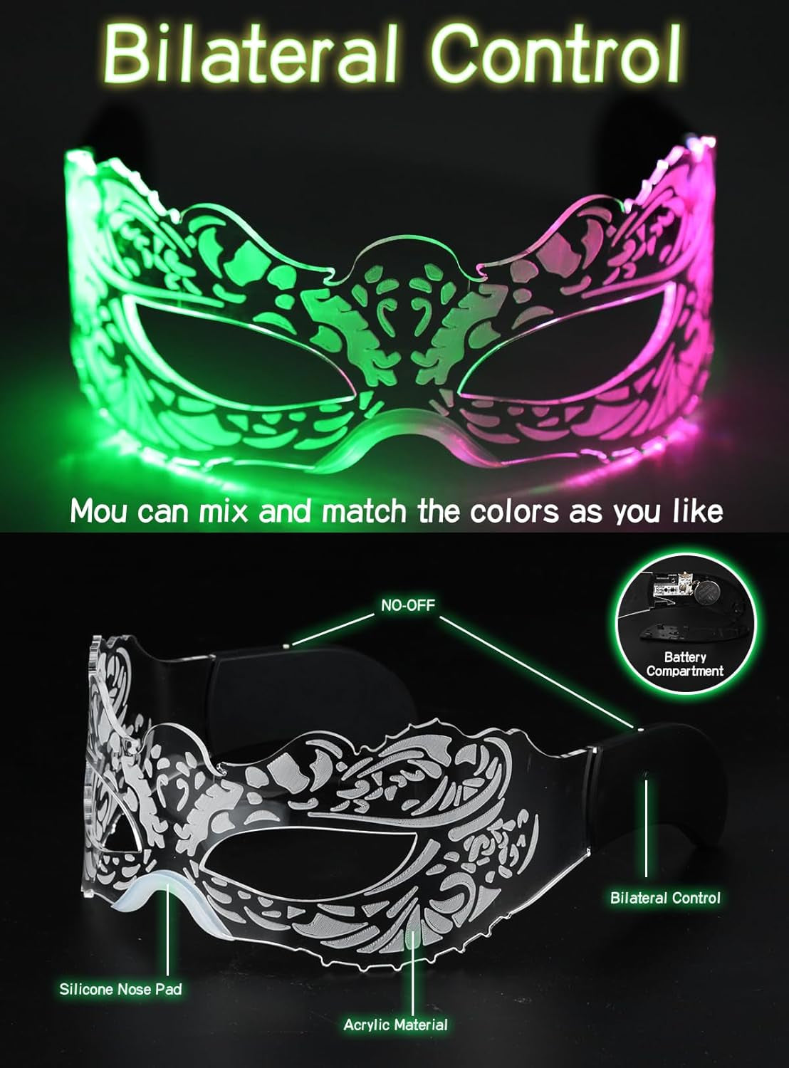 LED Rave Glasses Balaclava Hood, Glow in Dark Light up Neon Sunglasses Festival Outfit Halloween Cosplay