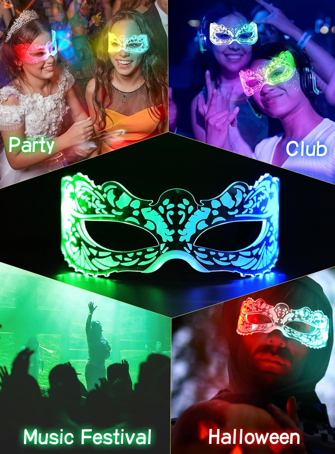 LED Rave Glasses Balaclava Hood, Glow in Dark Light up Neon Sunglasses Festival Outfit Halloween Cosplay