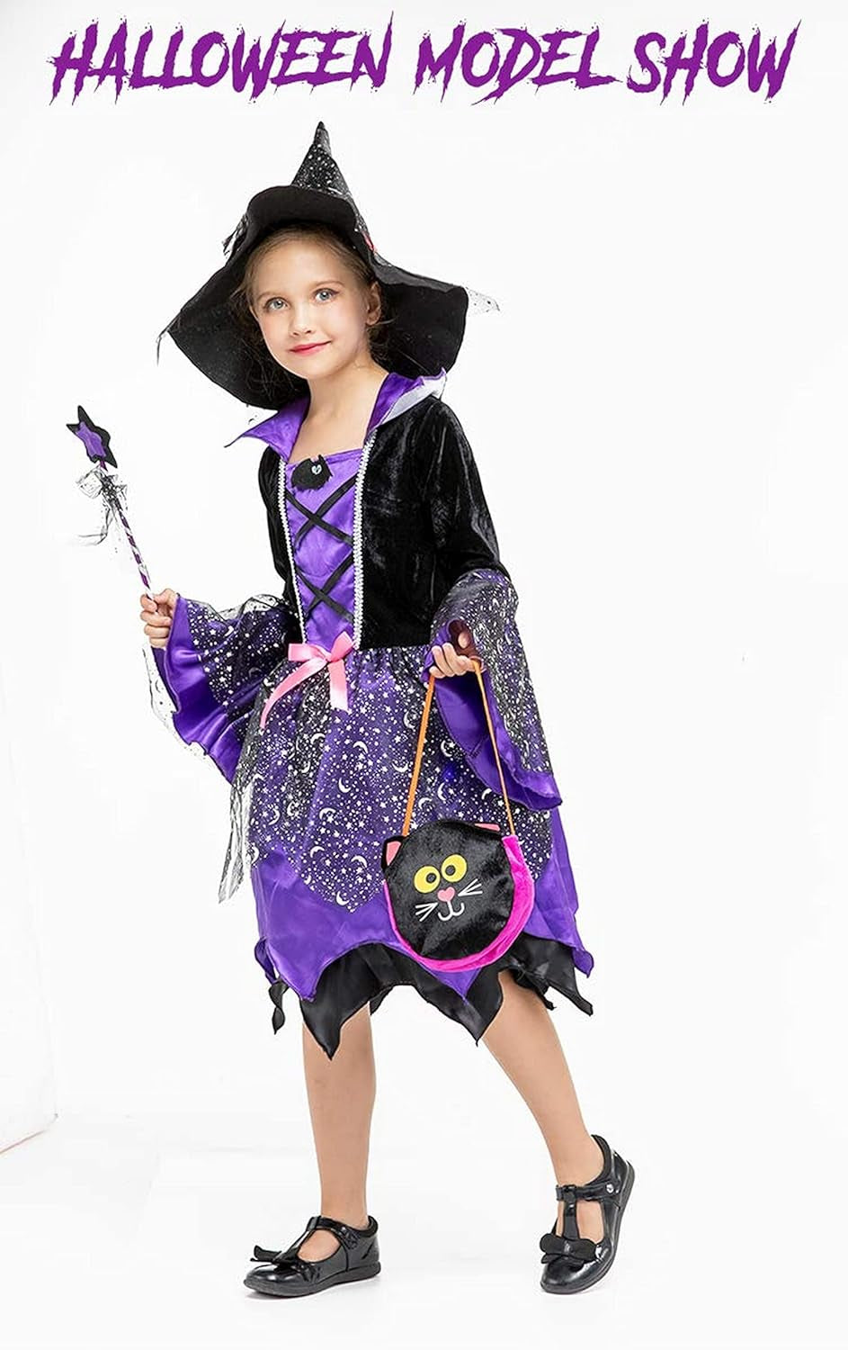Girls Light-Up Witch Halloween Costumes Kids Fancy Dress Set