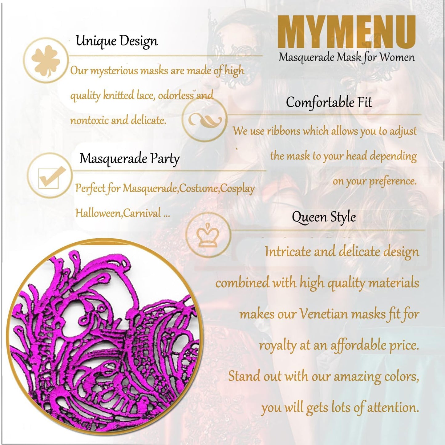 Masquerade Mask for Women Couple Mardi Gras Mask for Men Venetian Halloween Mask for Party Prom Ball