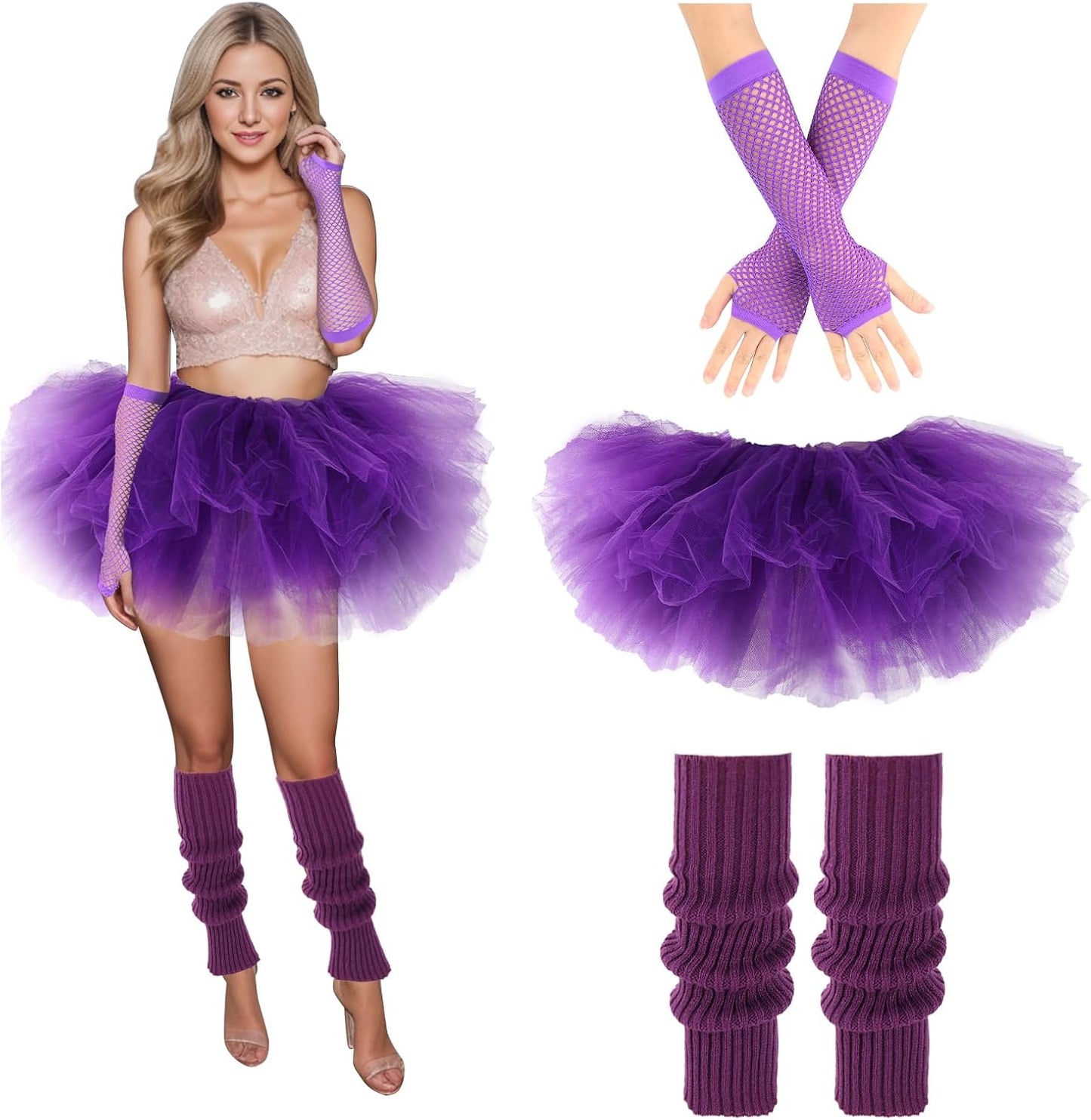 Tutu for Women Adults 6 Layered and Leg Warmers and Fingerless Gloves Festival Accessories for Ballet Dance Running