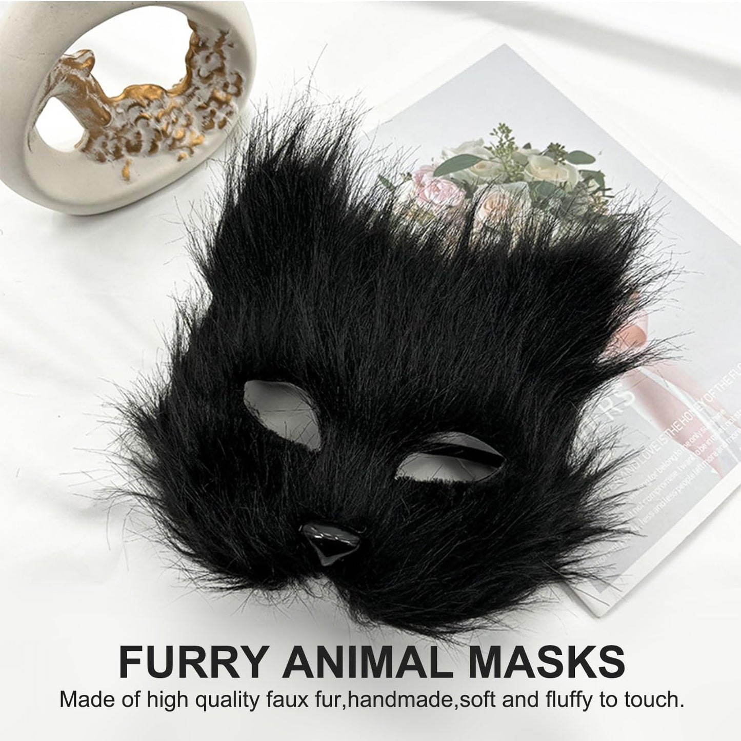 Halloween Scary Mask Masquerade Mask Faux Fur Fox Cat Bear Animal Furry Plush Mask Fluffy for Halloween Costume Party