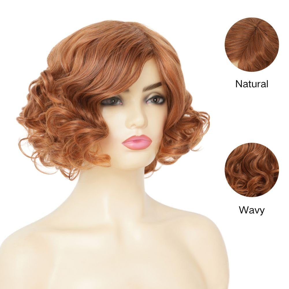 Short Blonde Curly Wigs for Women Honey Blonde Side Part Synthetic Wig Cosply Daily Halloween Wigs