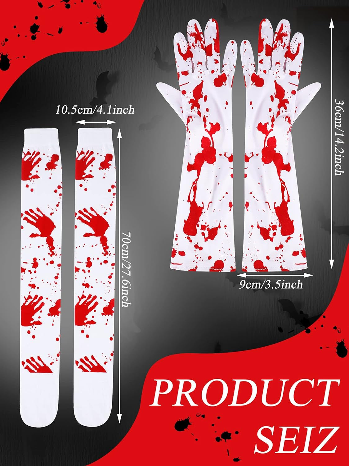Women Stockings High Socks Gloves Set Halloween Party Cosplay Costume Blood Stained Socks Bloody Socks for Scary Zombie Party Supplies