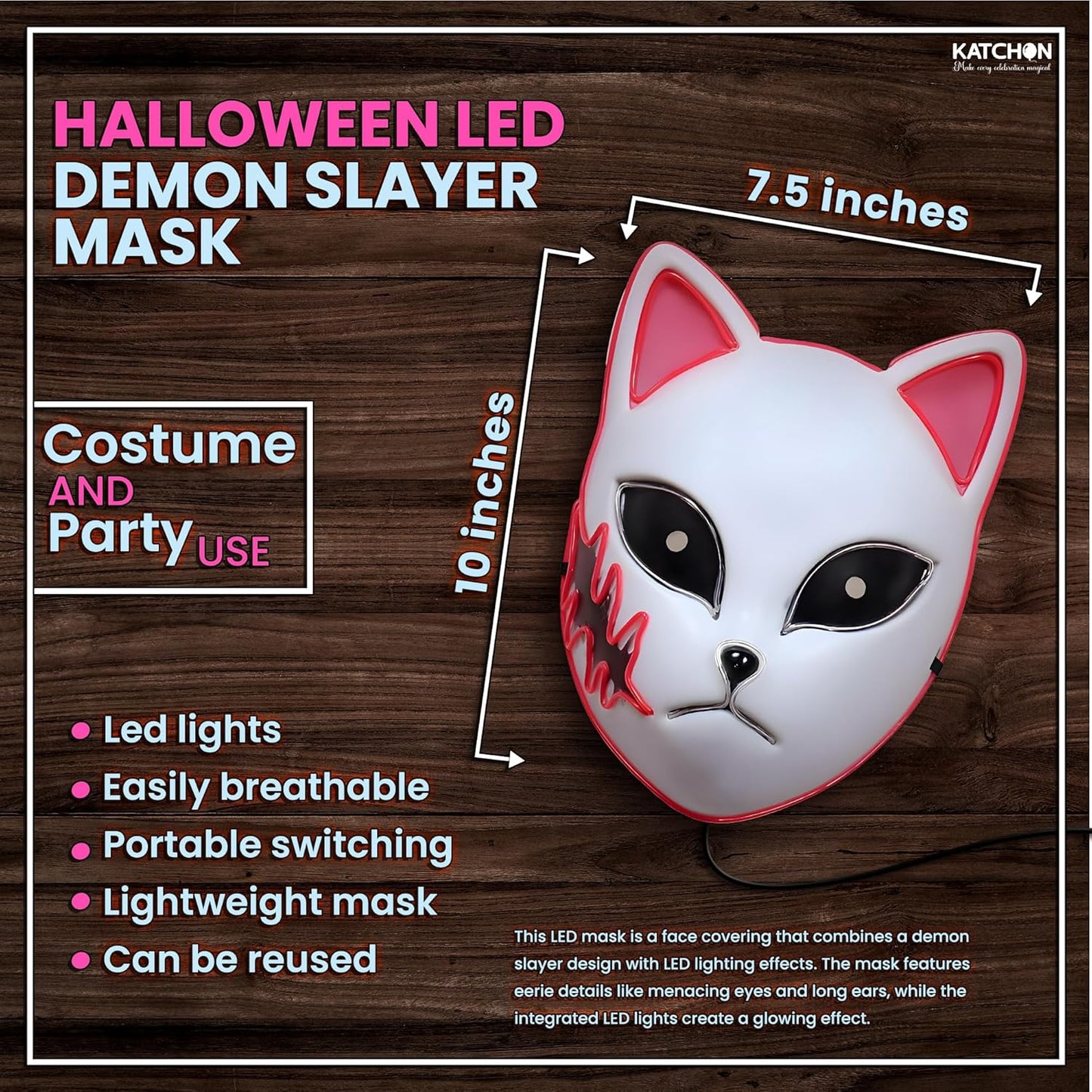 , Halloween Mask LED Light up Bunny Mask - Purge | Realistic Movie Cosplay, Halloween Cosplay Party