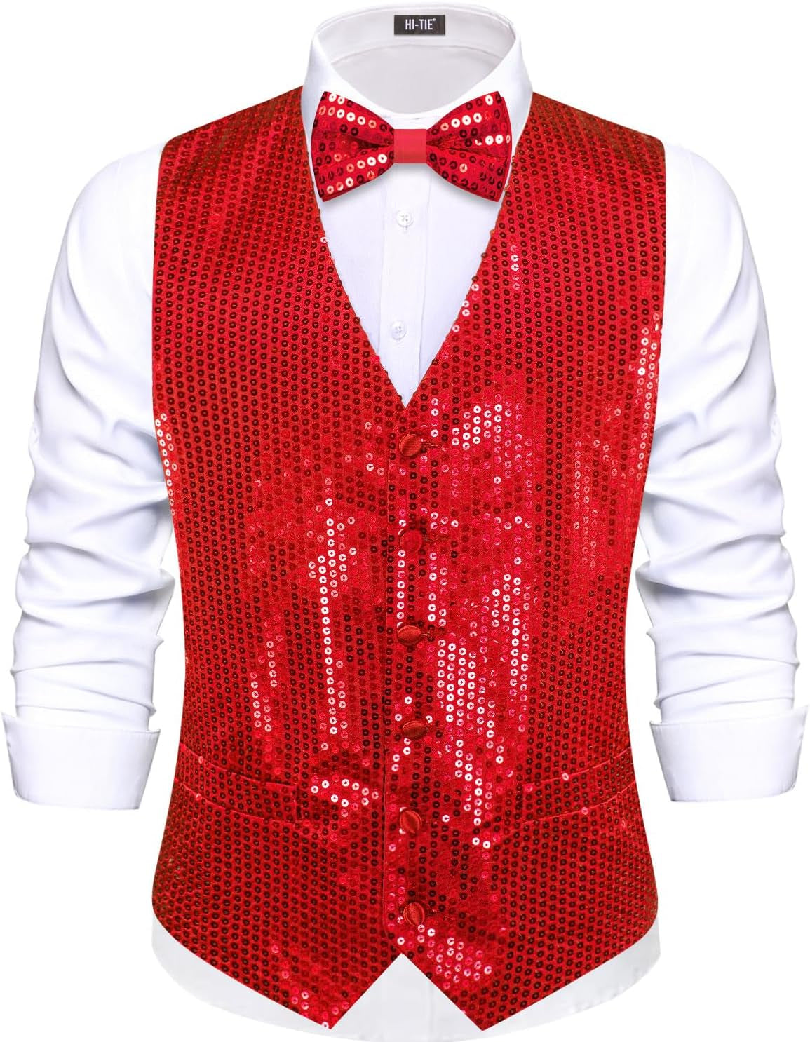 Men'S Sequin Vest Bowtie Prom Suit Vest for Men Tuxedo Dinner V Neck Slim Fit Waistcoats