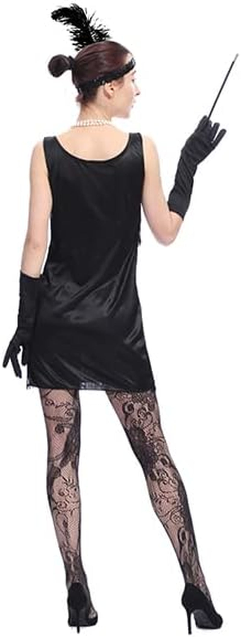 Women'S 1920S Fringed Flapper Costume with Feather Headband,Beaded Necklace