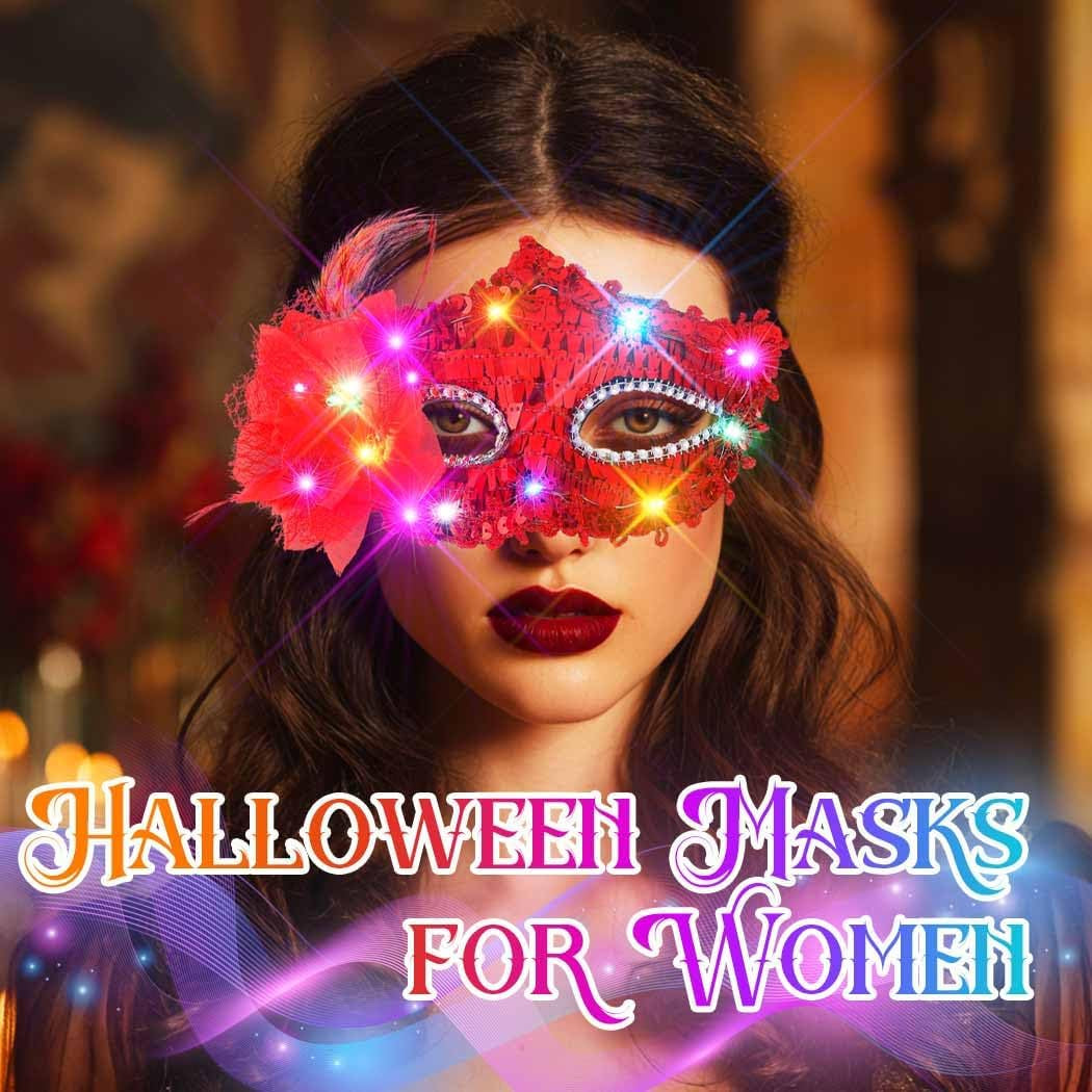 Light up Masquerade Mask Halloween Black Venetian Masks Prom Costume Eye Mask for Women