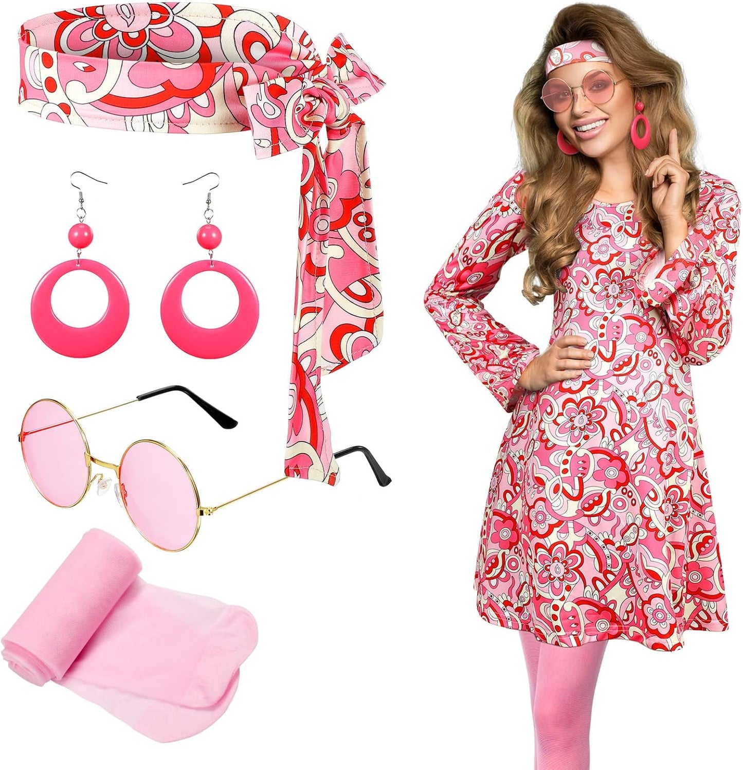 5 Pcs 70S 80S Hippie Costumes Accessories for Women 70'S Disco Outfit for Halloween Party Cosplay