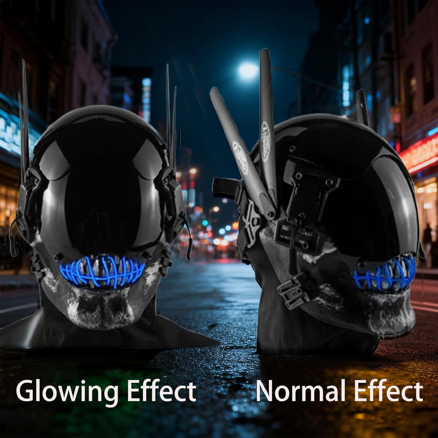 Punk Mask Cosplay for Men, Futuristic Skull Mask with LED Lights, Techwear Mask for Halloween Costume Cosplay Accessory