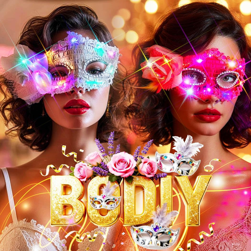 Light up Masquerade Mask Halloween Black Venetian Masks Prom Costume Eye Mask for Women