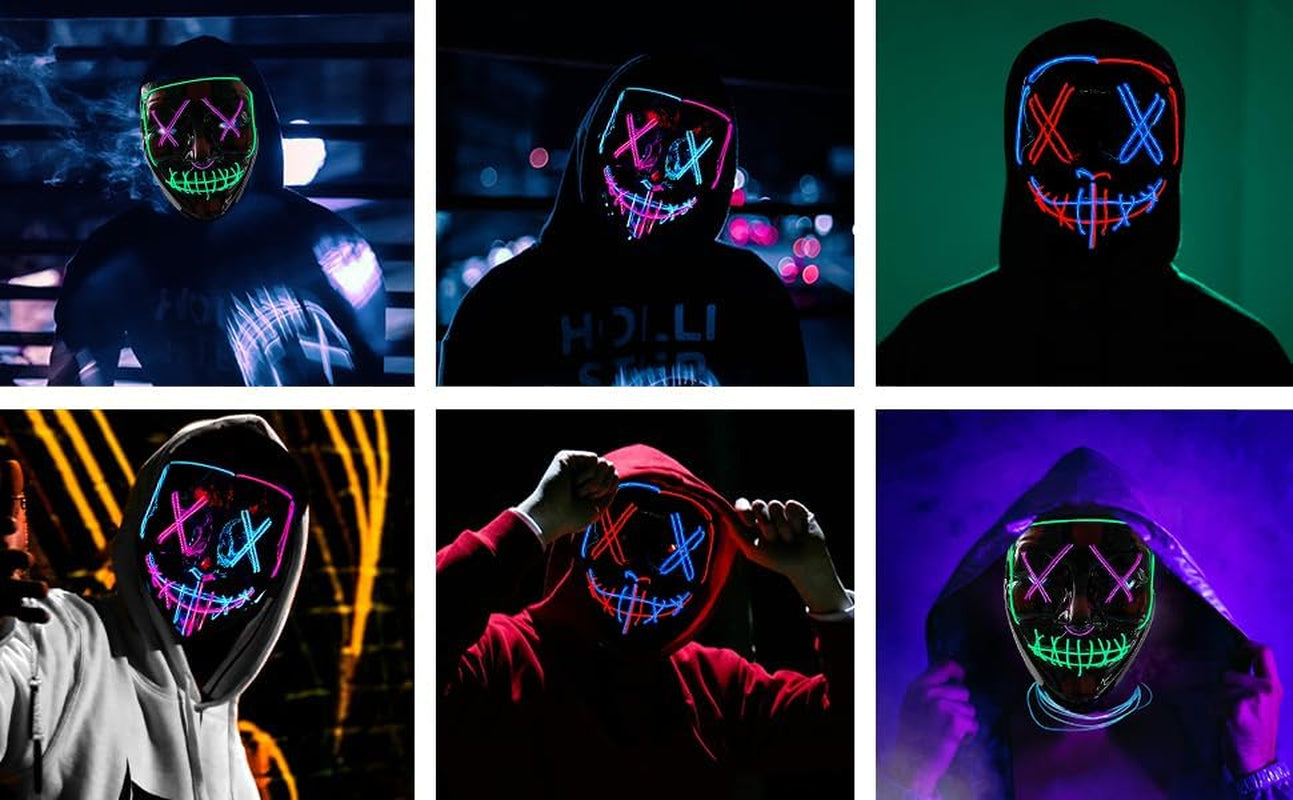 3 Packs EL Mask Led Light up Halloween Mask for Adult/Cosplay/Masquerade