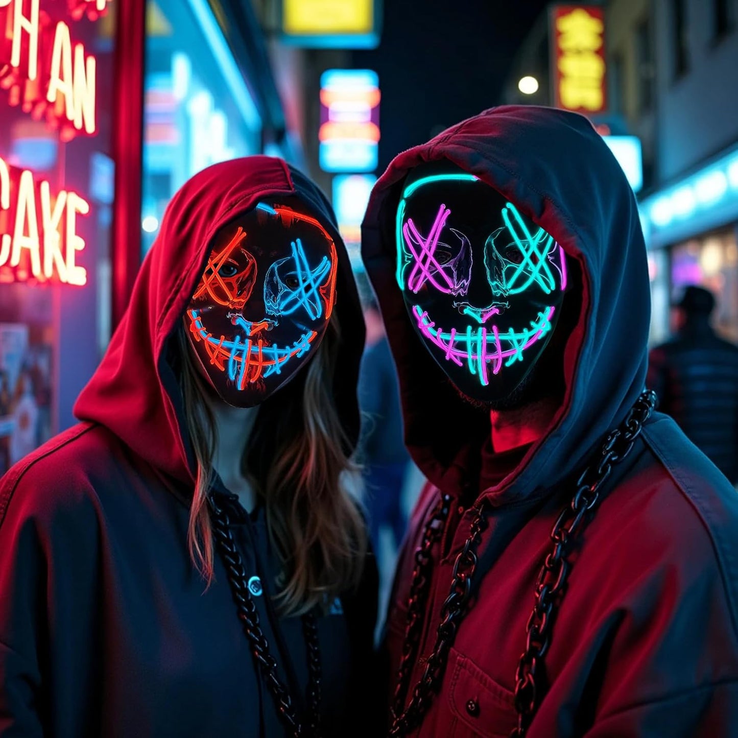2 Pack Purge Masks Halloween Masks LED Light Up, Cosplay Costume for Men Women Scary Face Maks for Party Carnival Gift
