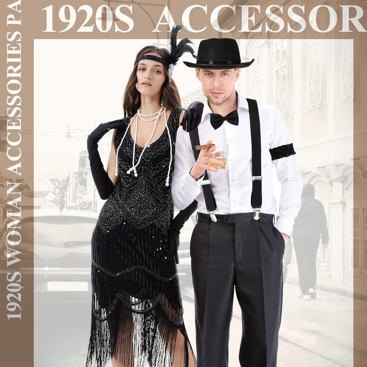 1920S Couple Cosplay Costume Roaring Retro Gangster Costume Fringed Flapper Dresses for Women 1920 Mens Outfit