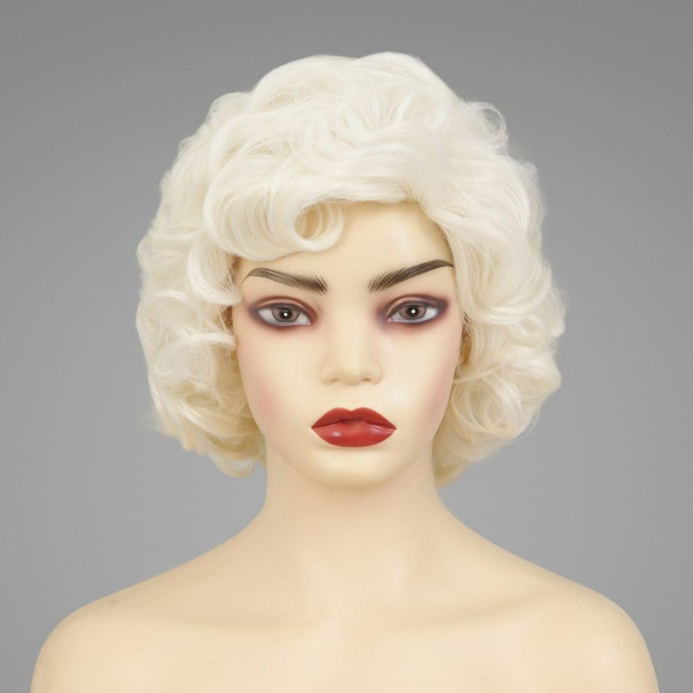 Short Blonde Curly Wigs for Women Honey Blonde Side Part Synthetic Wig Cosply Daily Halloween Wigs