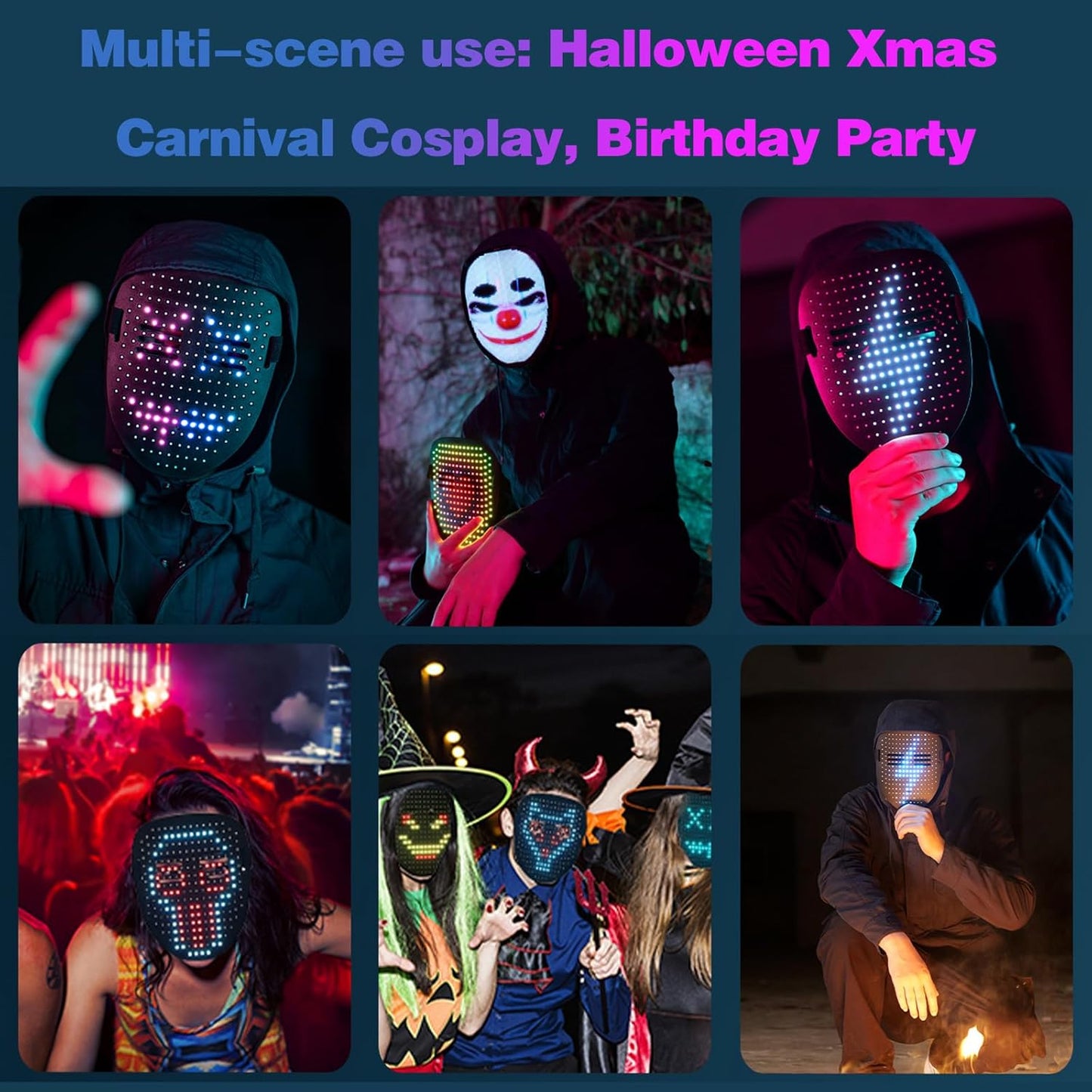 Led Mask with Gesture Sensing,Light up Mask for Kids/Men/Women LED Halloween Mask for Costume Cosplay Party
