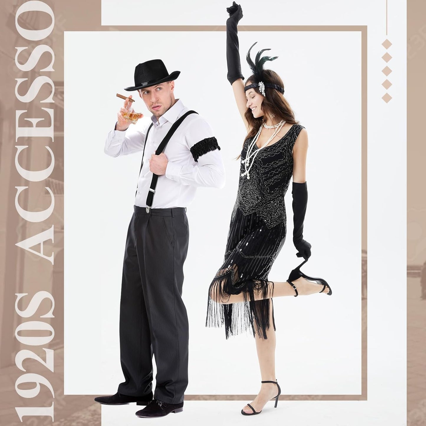 1920S Couple Cosplay Costume Roaring Retro Gangster Costume Fringed Flapper Dresses for Women 1920 Mens Outfit