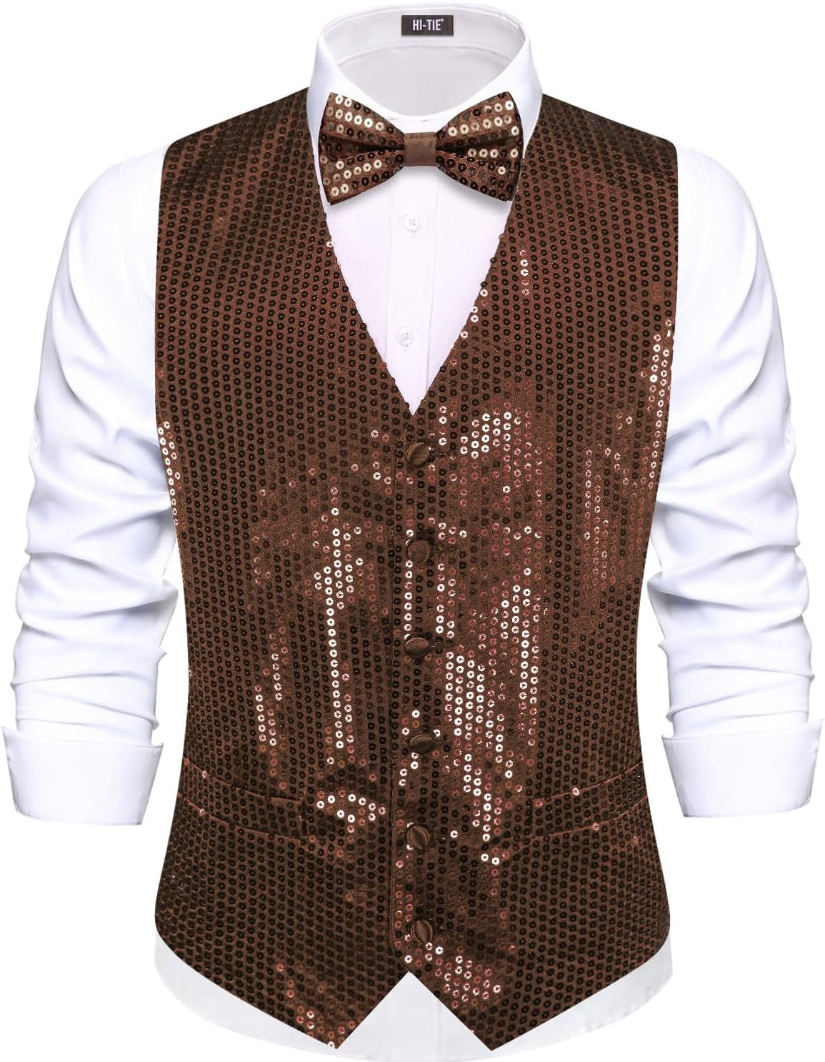 Men'S Sequin Vest Bowtie Prom Suit Vest for Men Tuxedo Dinner V Neck Slim Fit Waistcoats